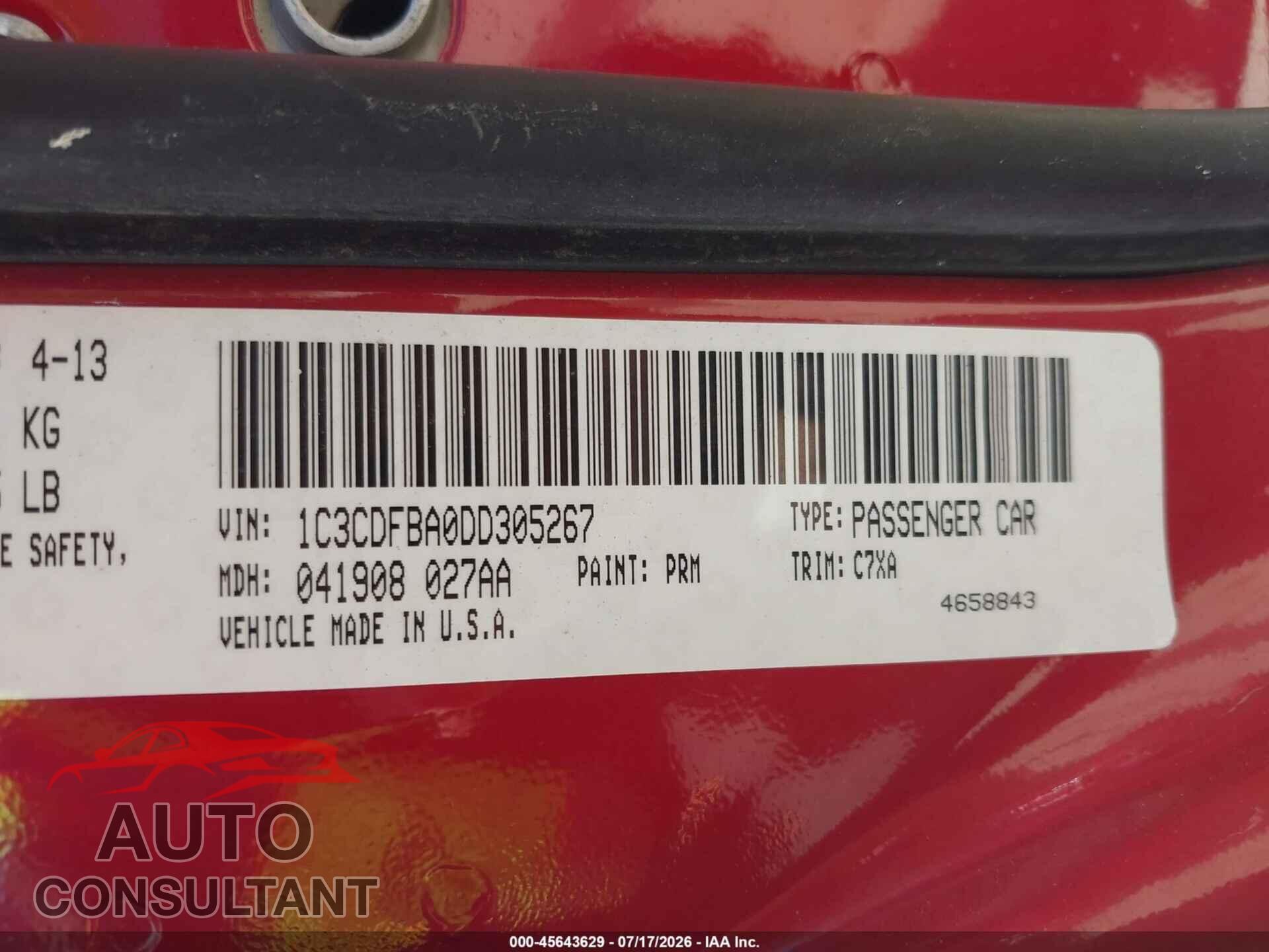 DODGE DART 2013 - 1C3CDFBA0DD305267