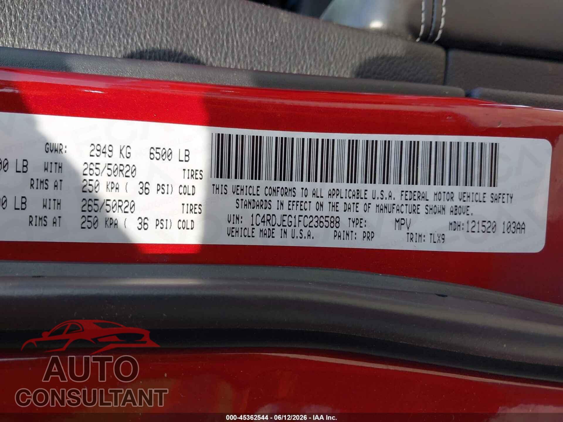 DODGE DURANGO 2015 - 1C4RDJEG1FC236588