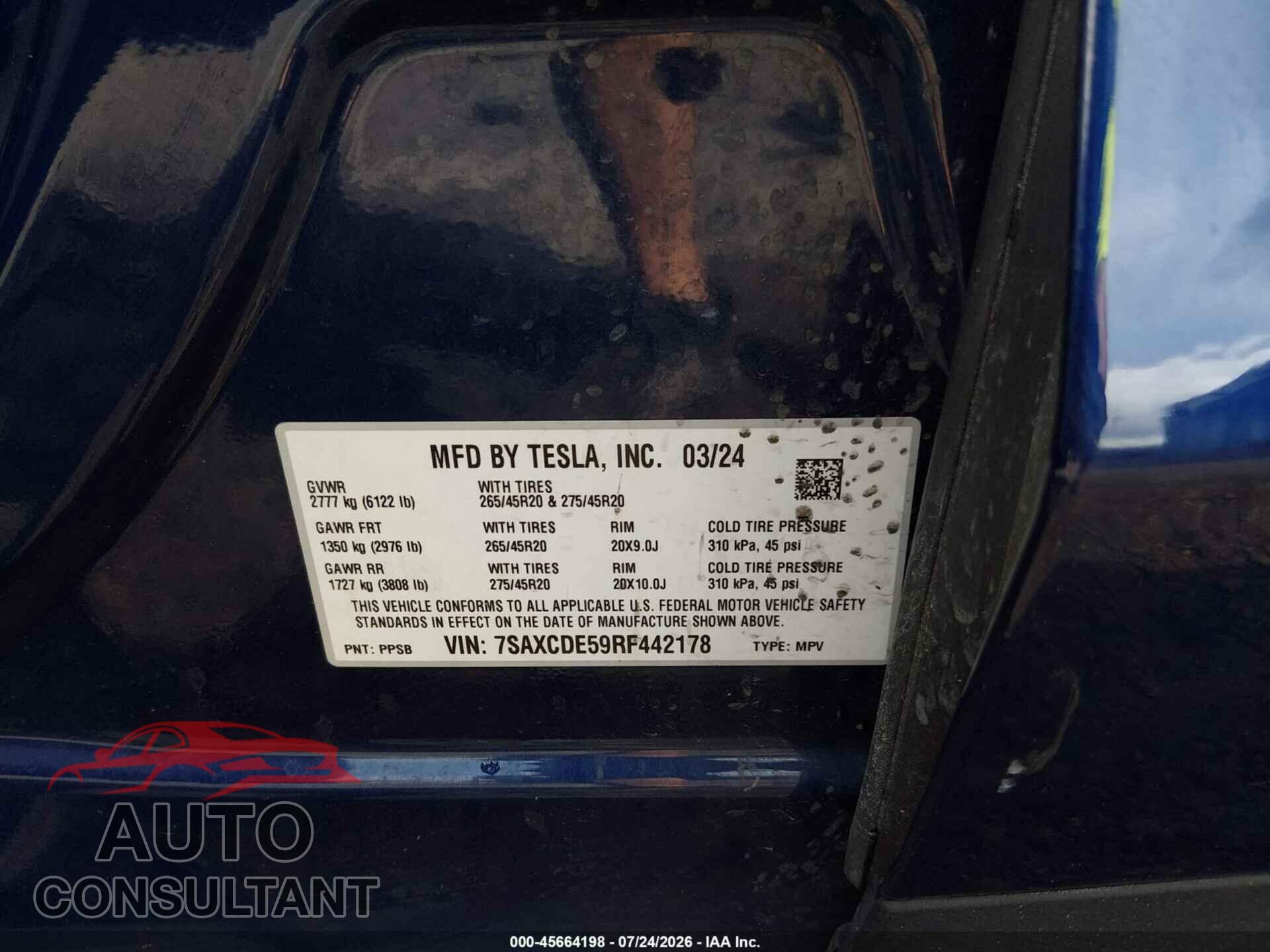 TESLA MODEL X 2024 - 7SAXCDE59RF442178