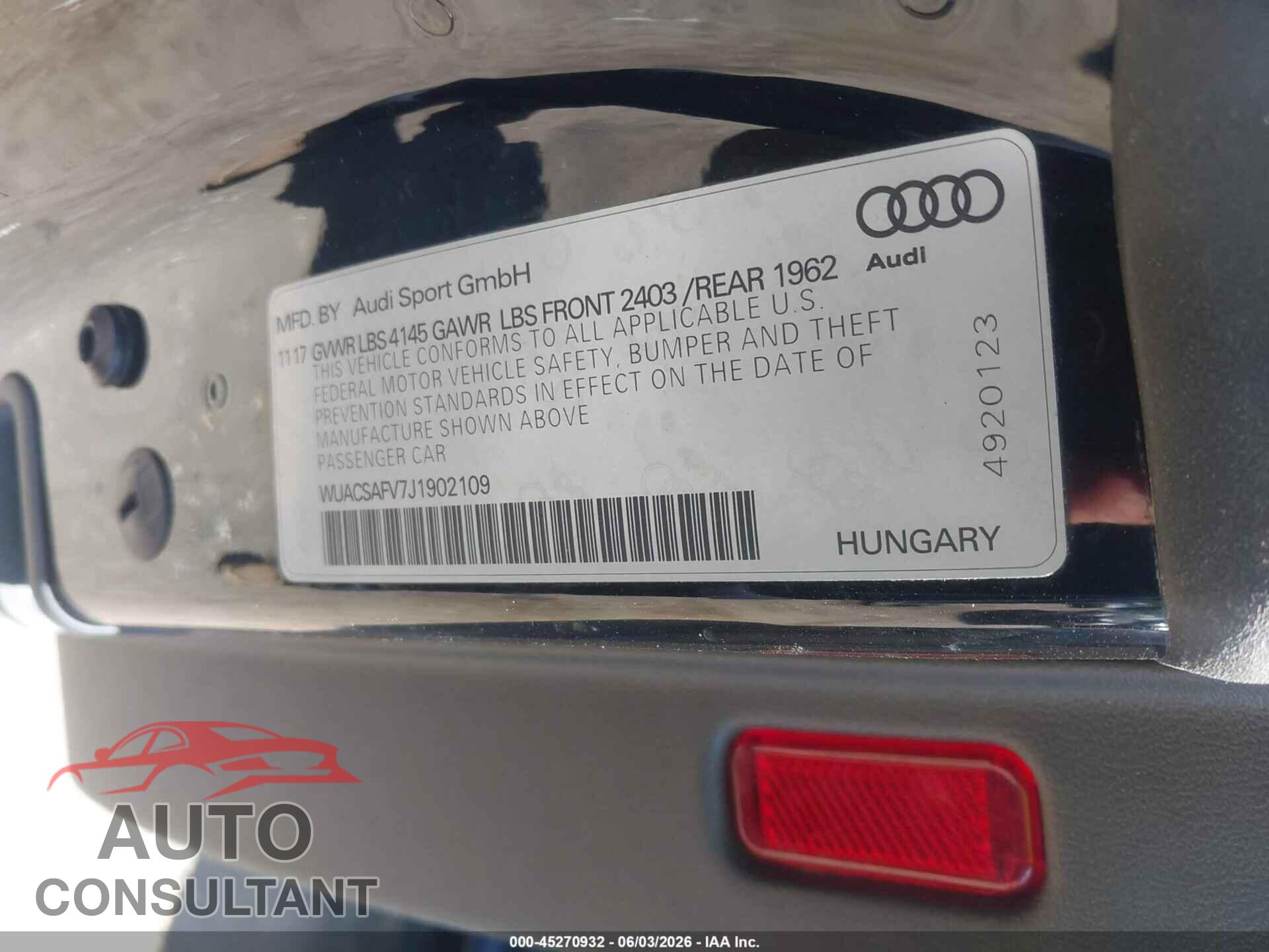 AUDI TT RS 2018 - WUACSAFV7J1902109