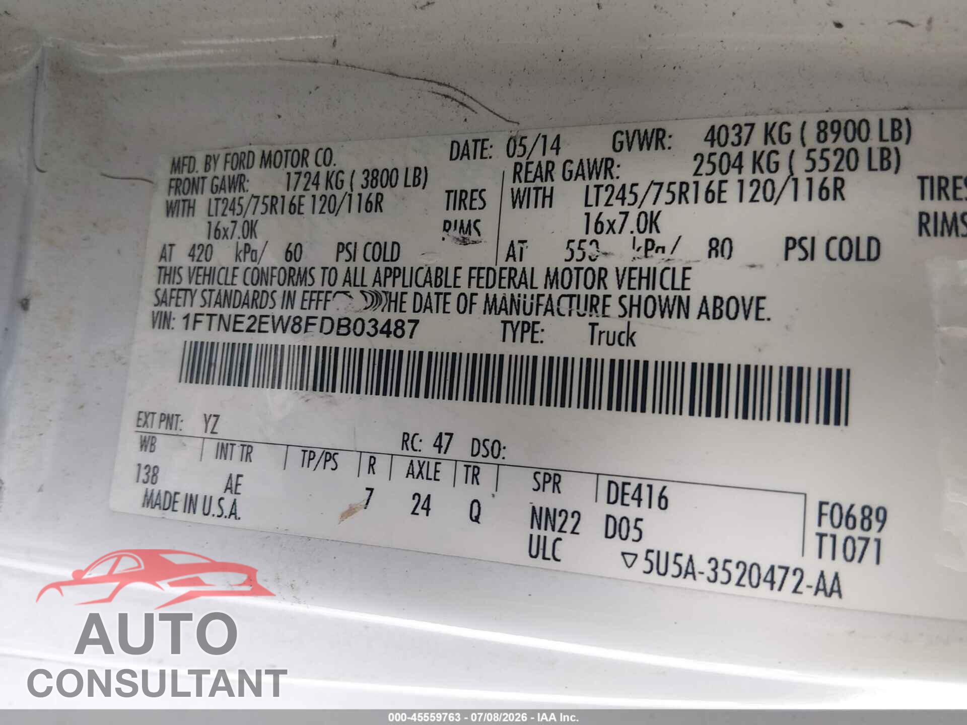 FORD E-250 2014 - 1FTNE2EW8EDB03487
