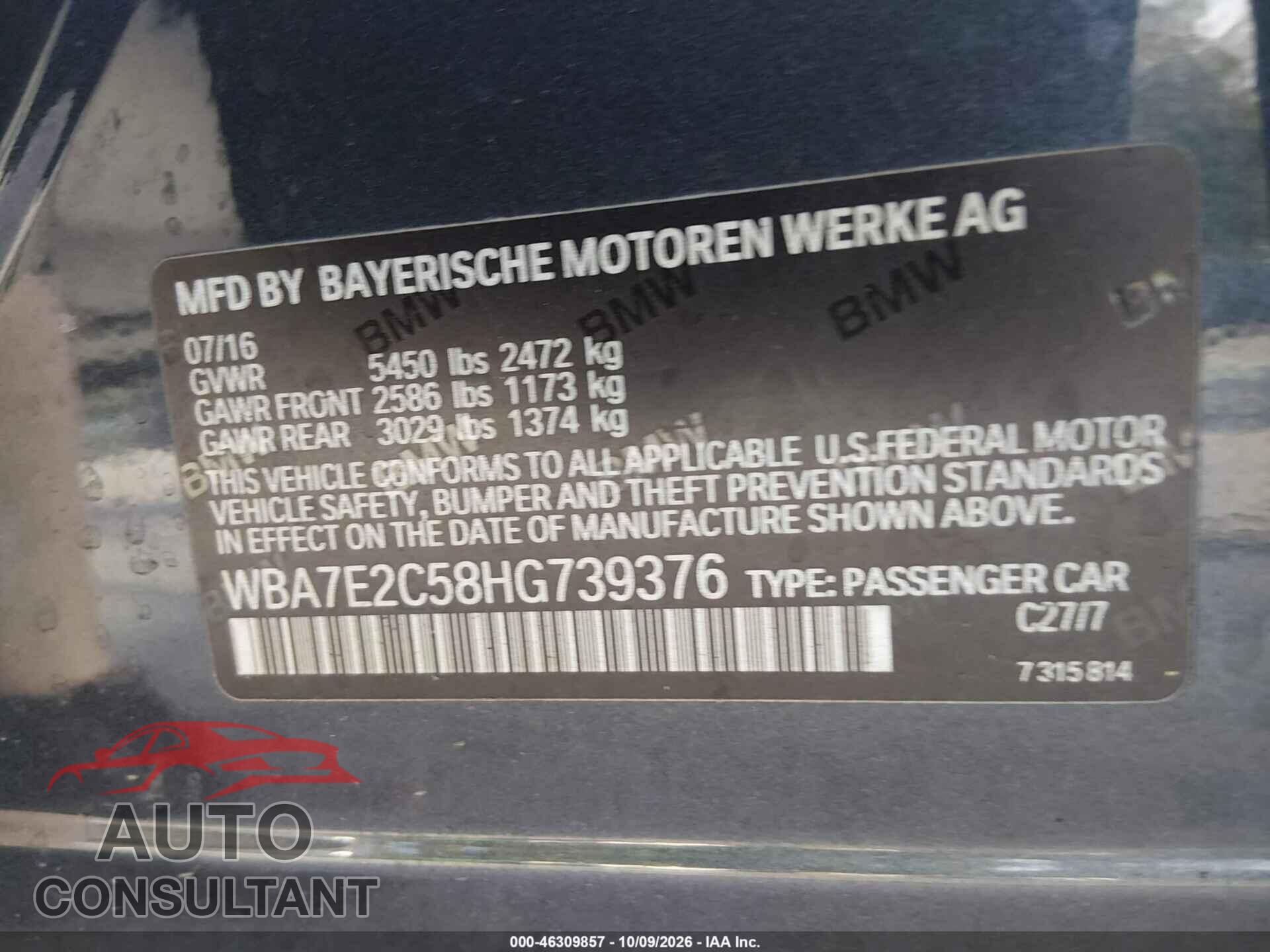 BMW 740I 2017 - WBA7E2C58HG739376