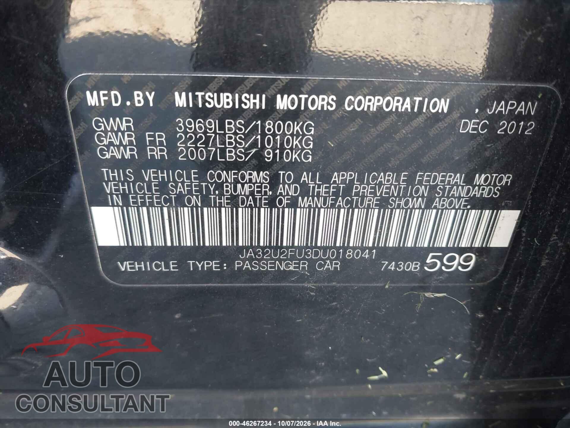 MITSUBISHI LANCER 2013 - JA32U2FU3DU018041