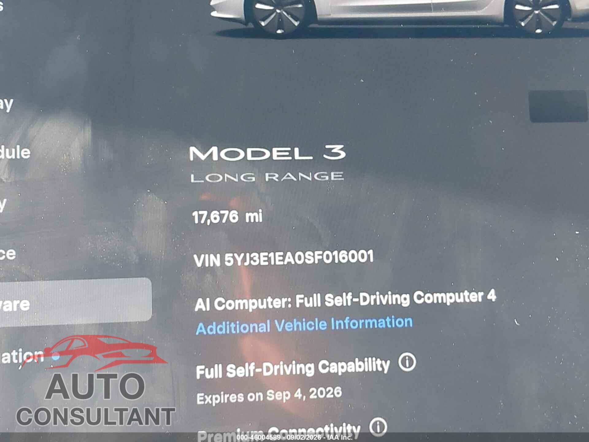 TESLA MODEL 3 2025 - 5YJ3E1EA0SF016001