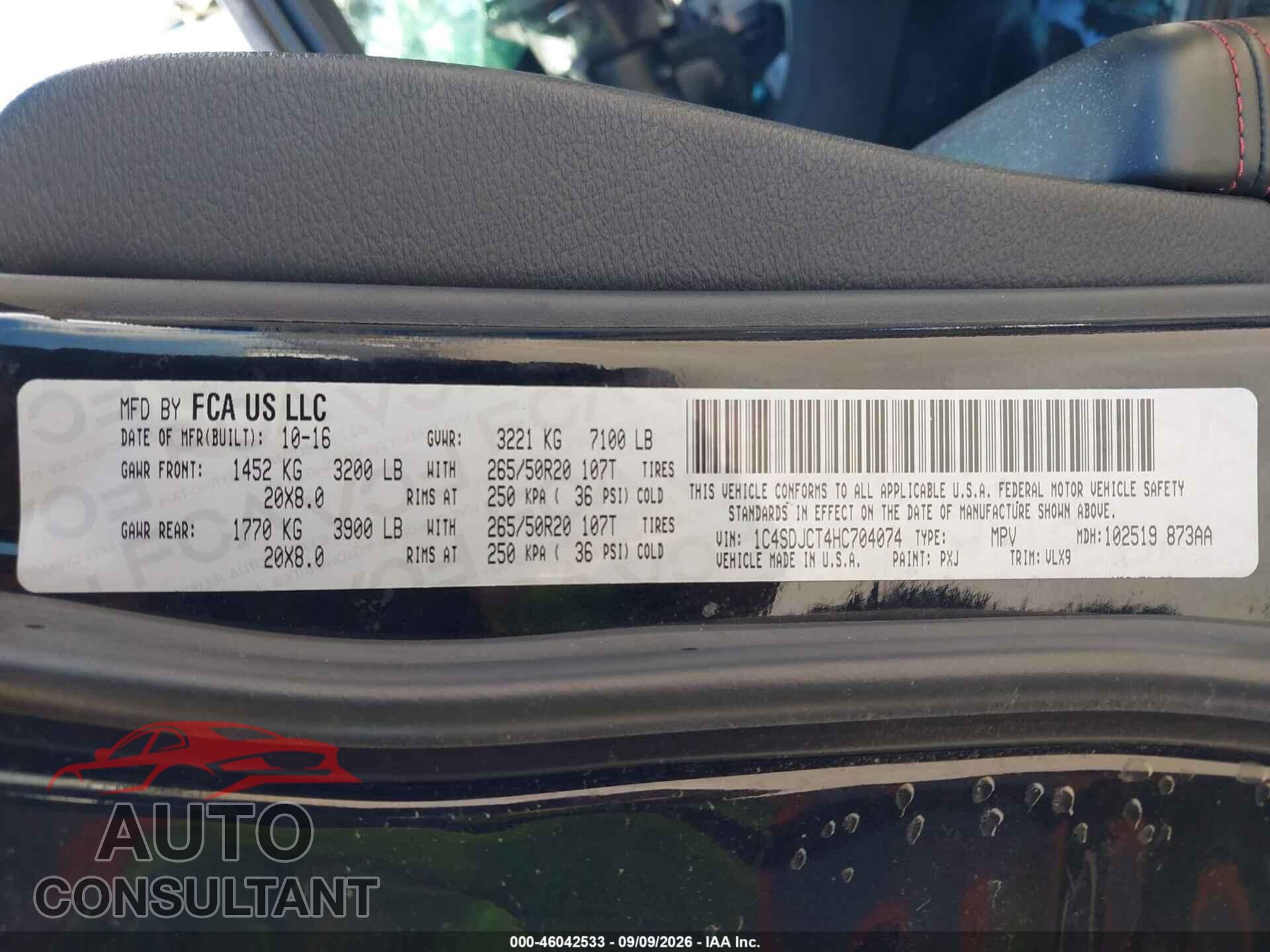 DODGE DURANGO 2017 - 1C4SDJCT4HC704074