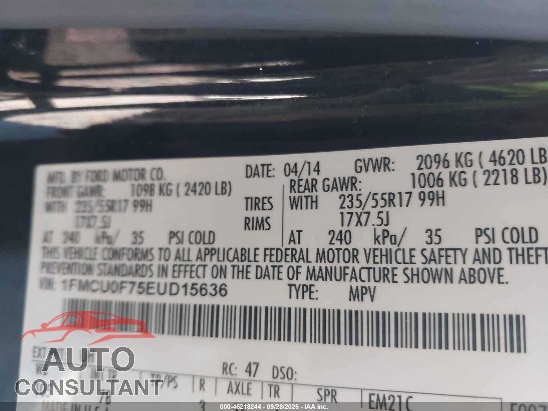FORD ESCAPE 2014 - 1FMCU0F75EUD15636