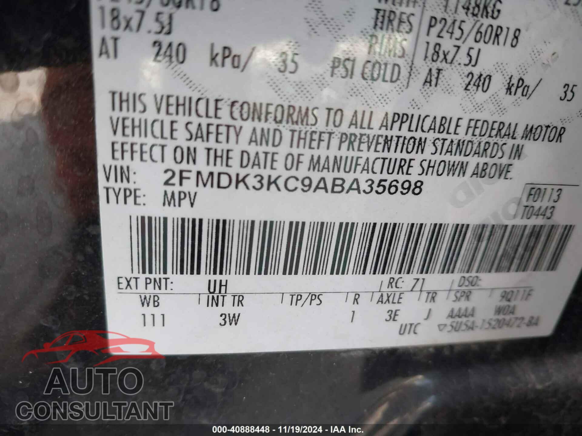 FORD EDGE 2010 - 2FMDK3KC9ABA35698