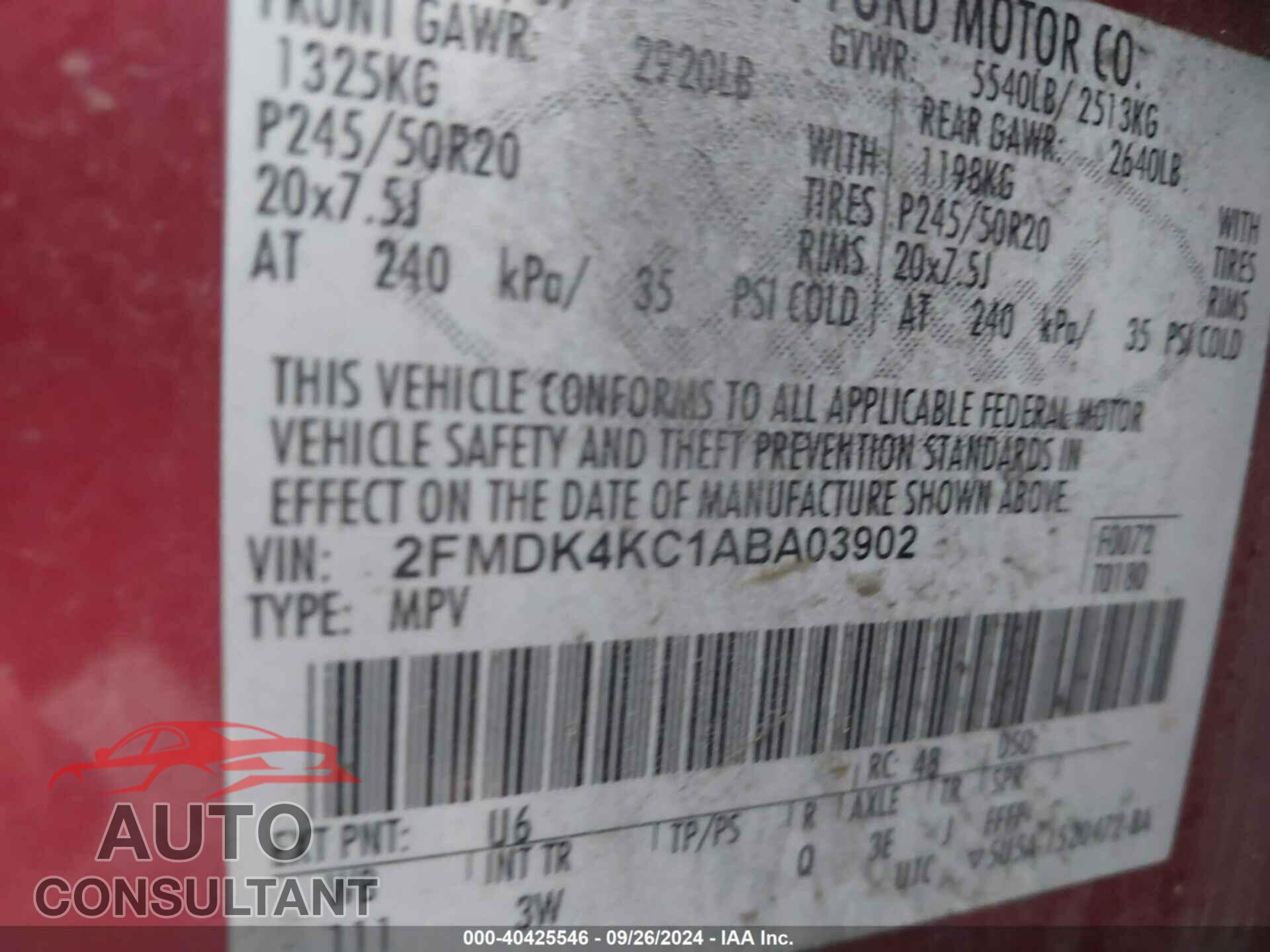FORD EDGE 2010 - 2FMDK4KC1ABA03902
