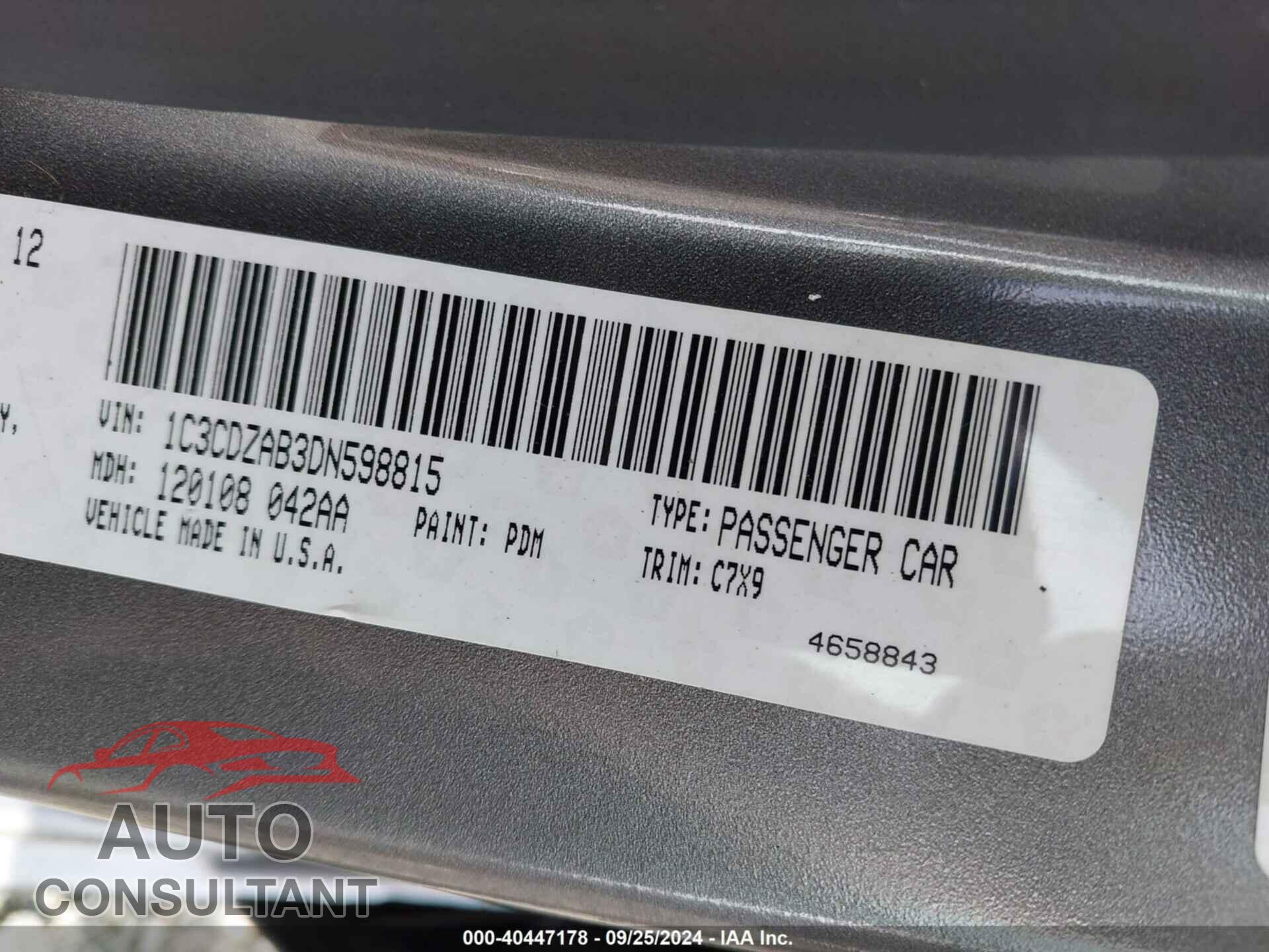 DODGE AVENGER 2013 - 1C3CDZAB3DN598815