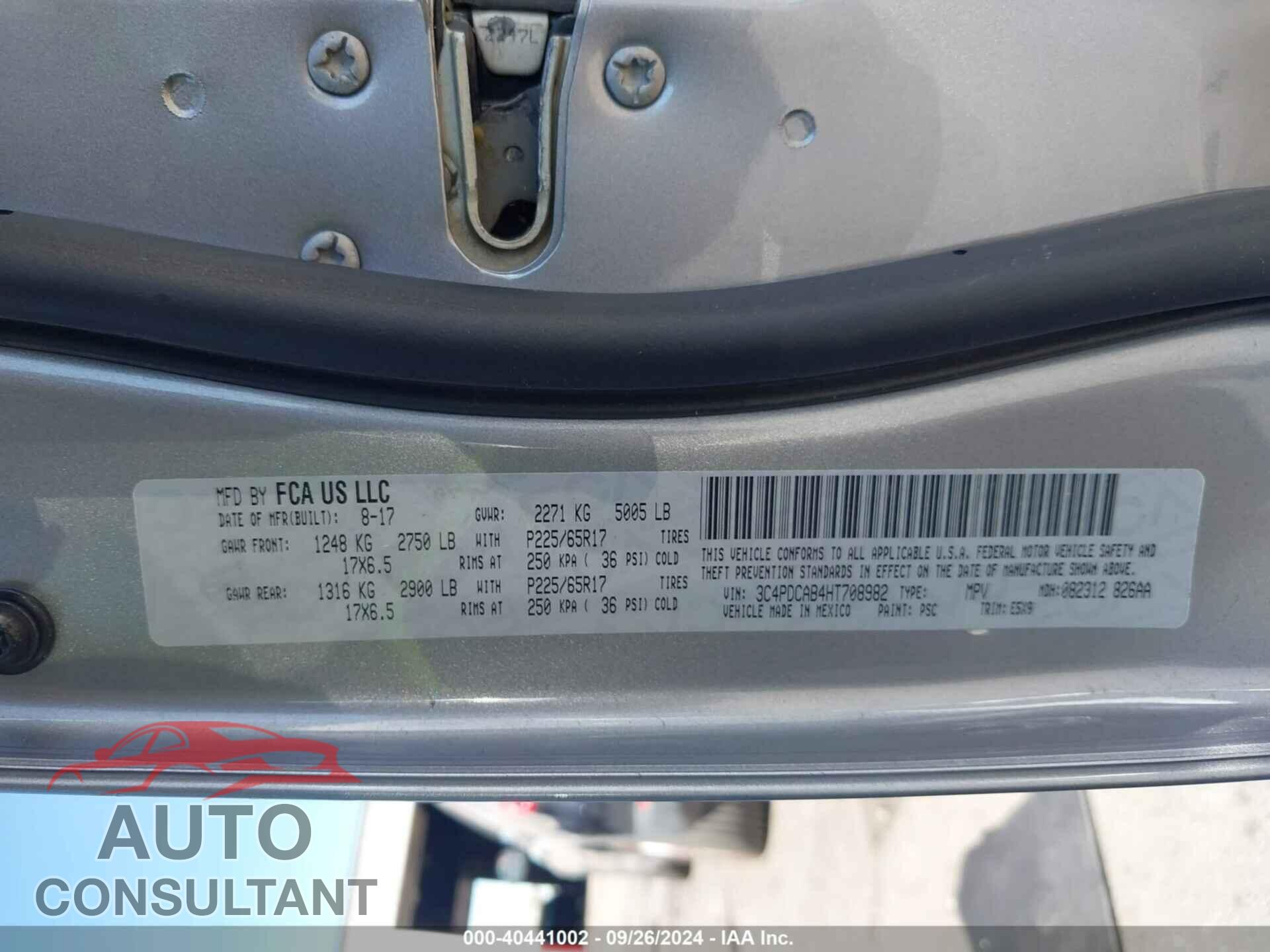 DODGE JOURNEY 2017 - 3C4PDCAB4HT708982