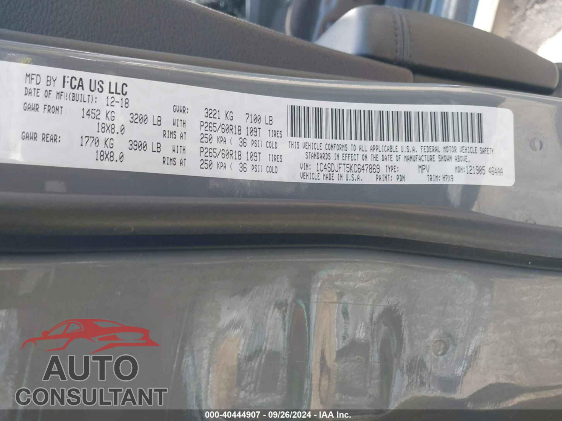 DODGE DURANGO 2019 - 1C4SDJFT5KC647869