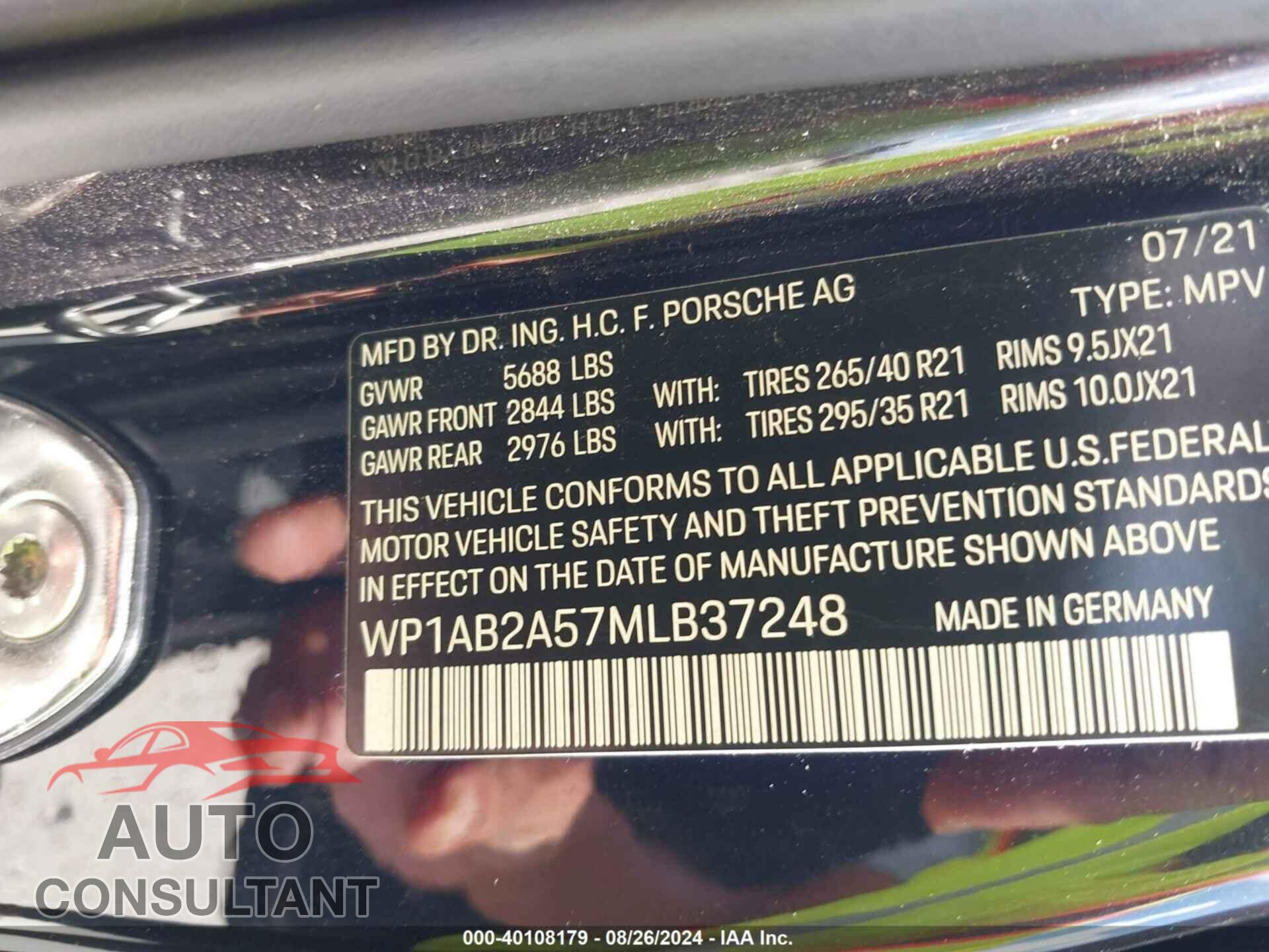 PORSCHE MACAN 2021 - WP1AB2A57MLB37248