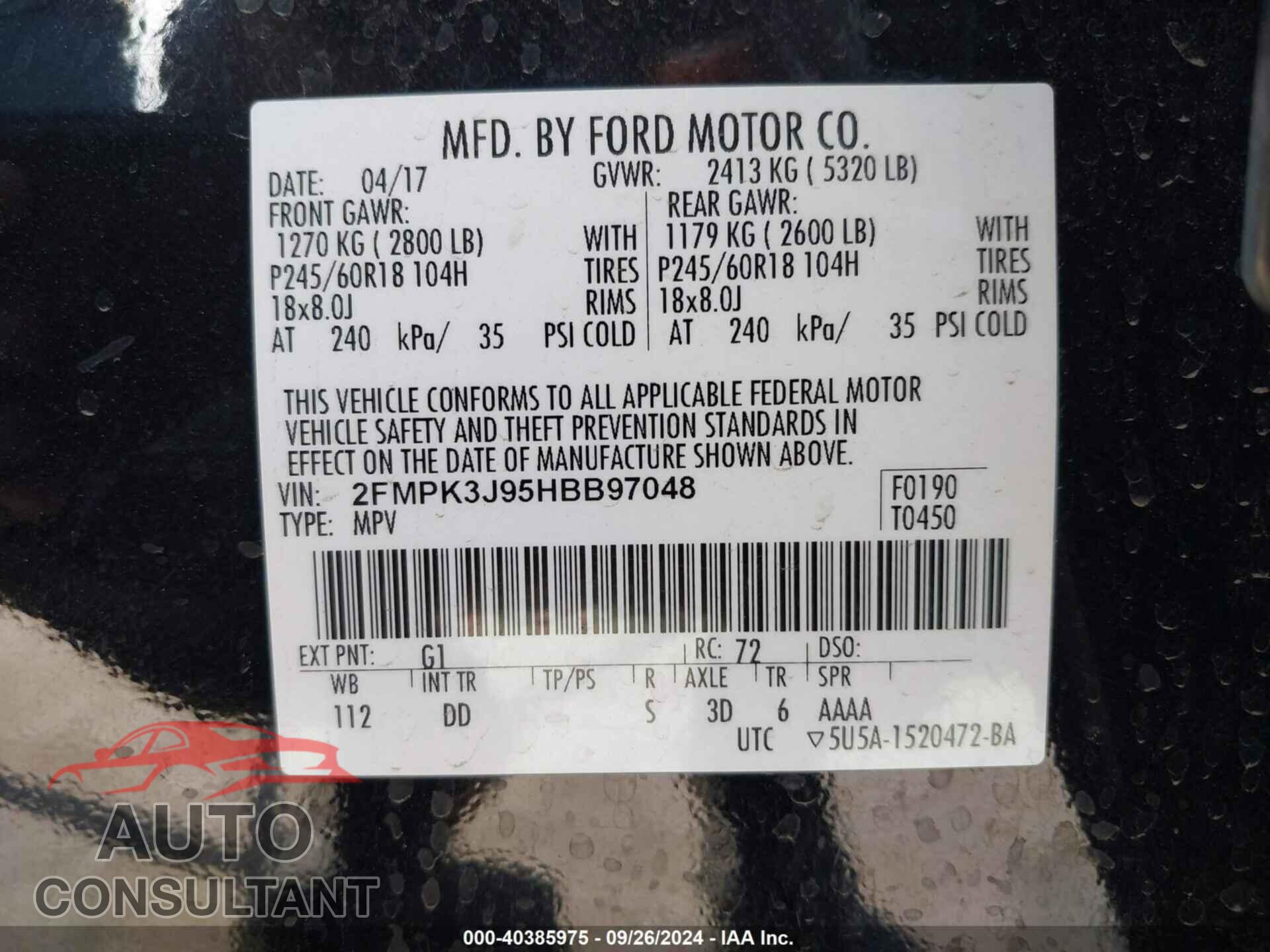 FORD EDGE 2017 - 2FMPK3J95HBB97048