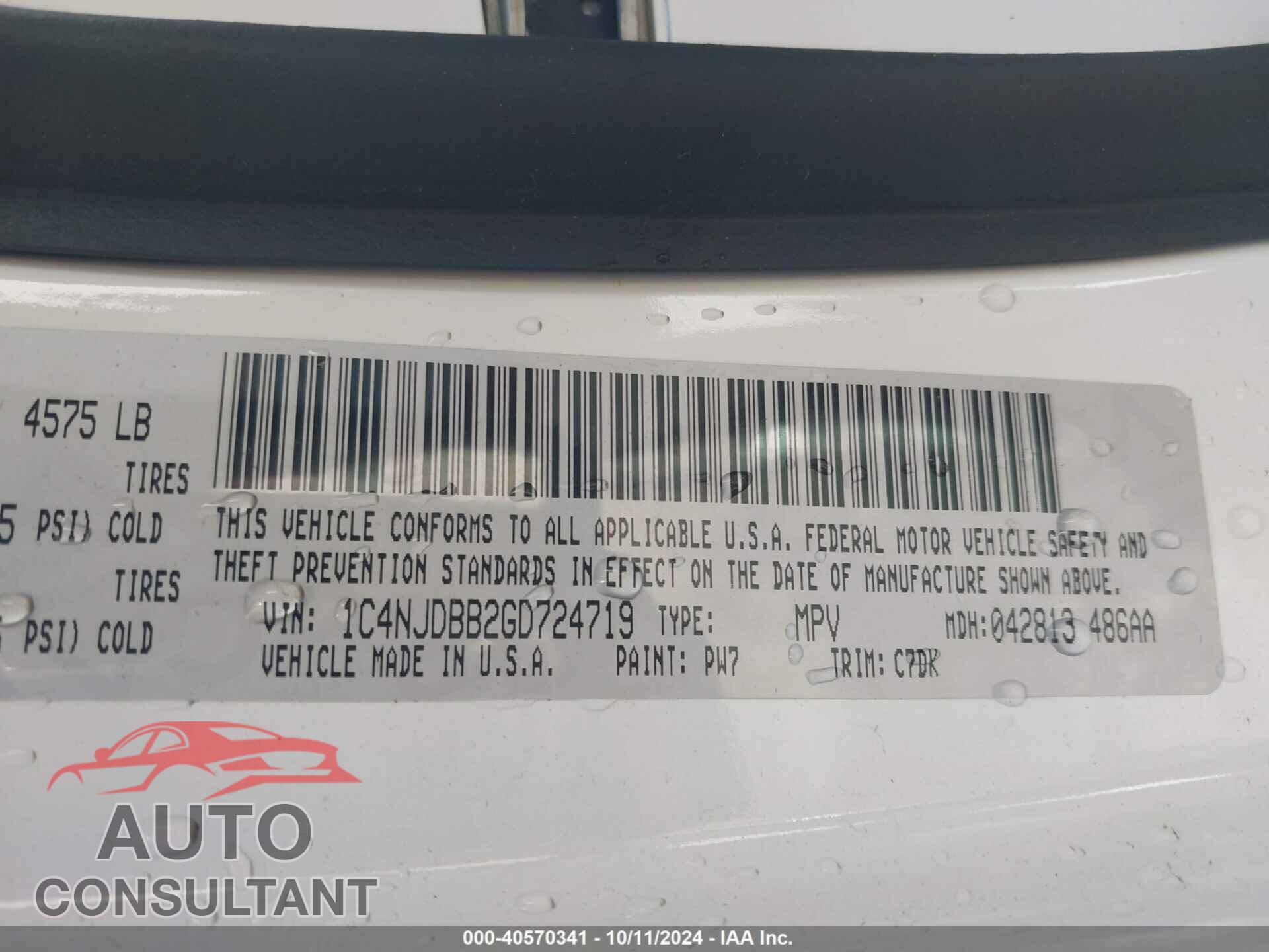 JEEP COMPASS 2016 - 1C4NJDBB2GD724719