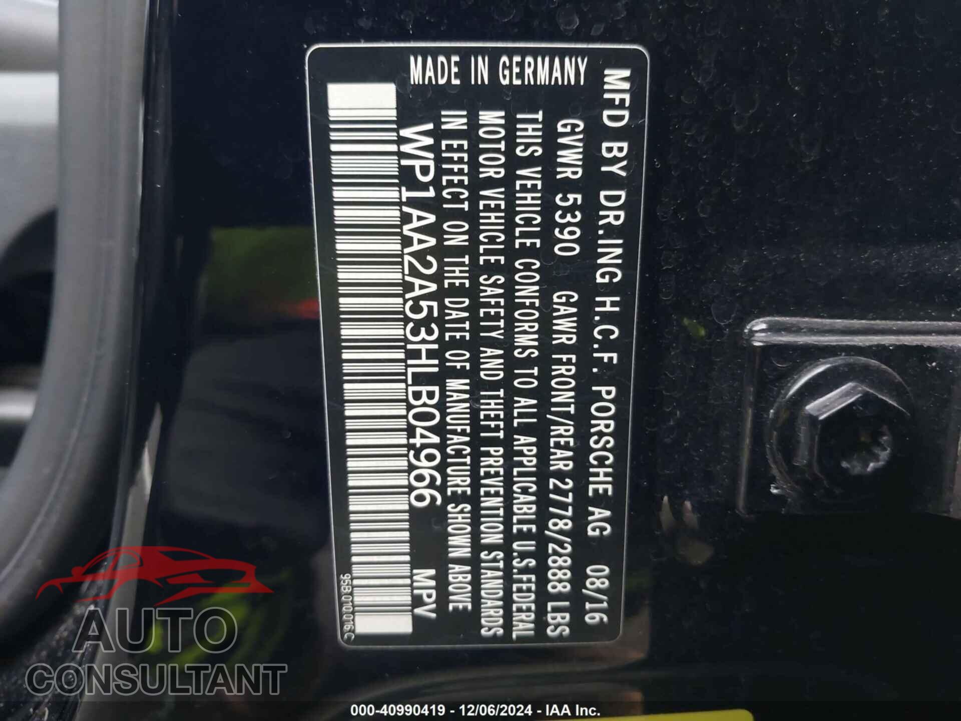 PORSCHE MACAN 2017 - WP1AA2A53HLB04966