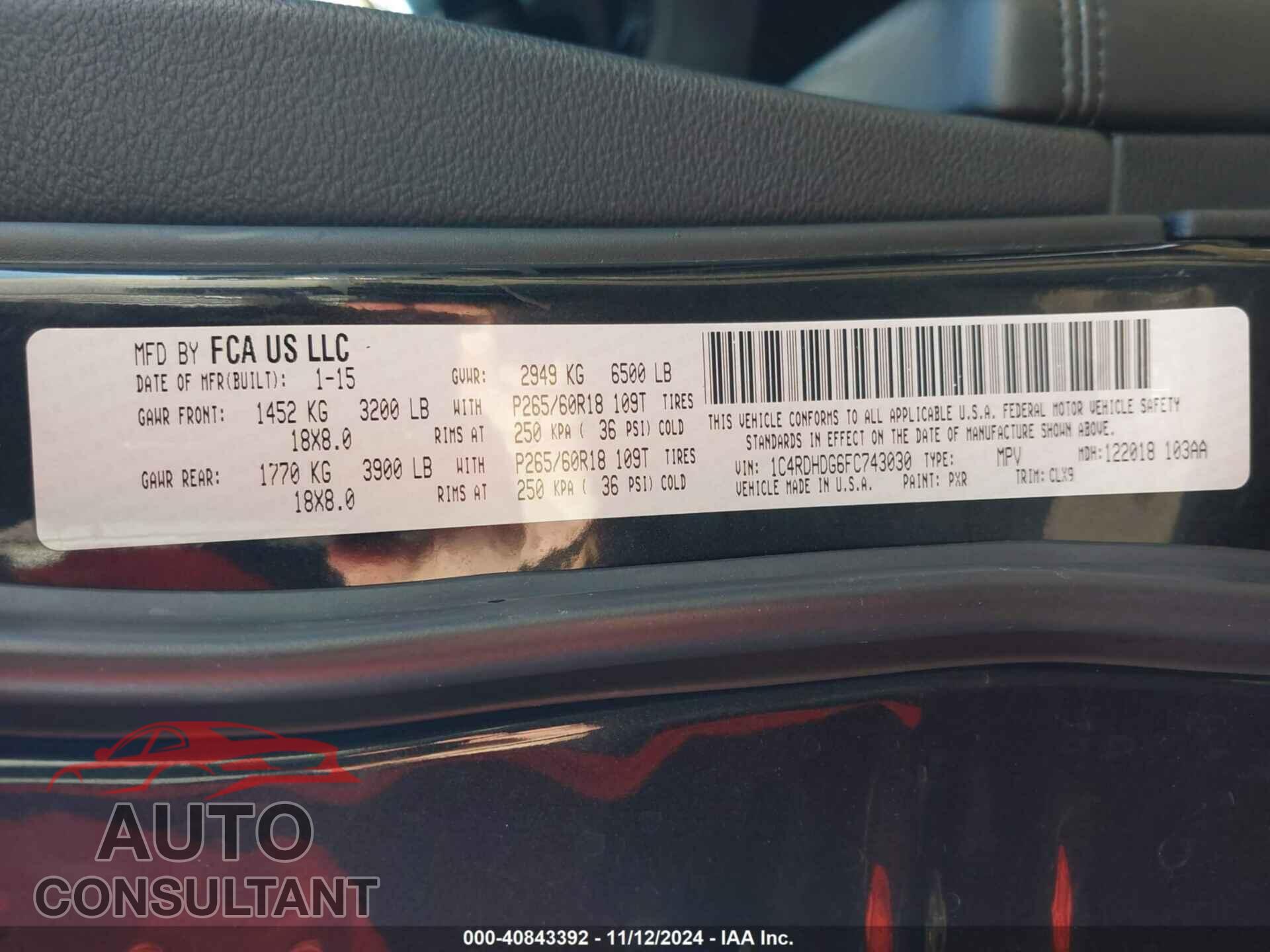 DODGE DURANGO 2015 - 1C4RDHDG6FC743030
