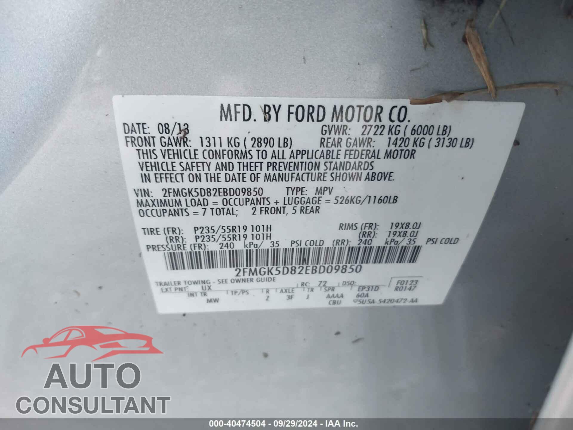 FORD FLEX 2014 - 2FMGK5D82EBD09850