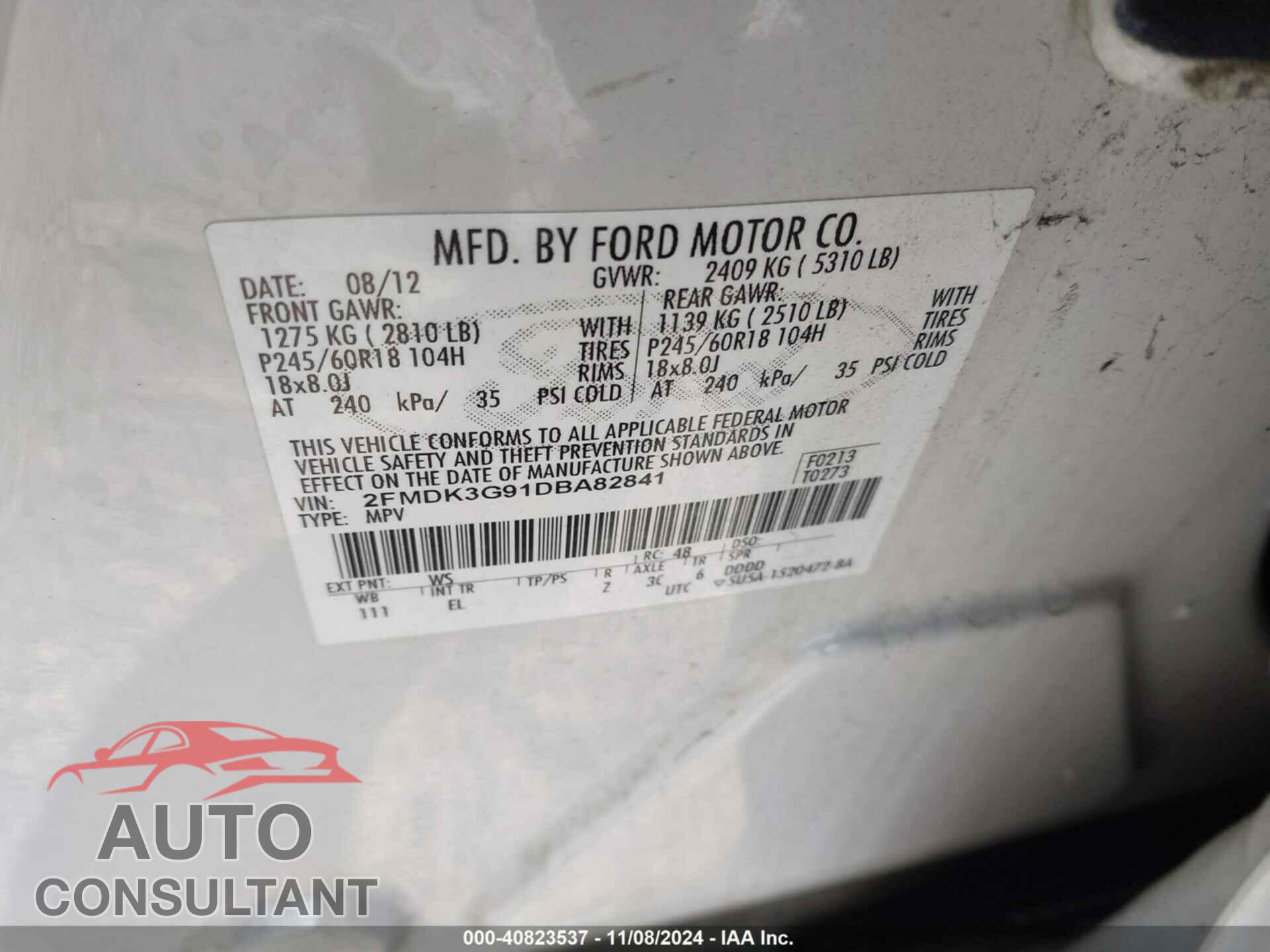 FORD EDGE 2013 - 2FMDK3G91DBA82841