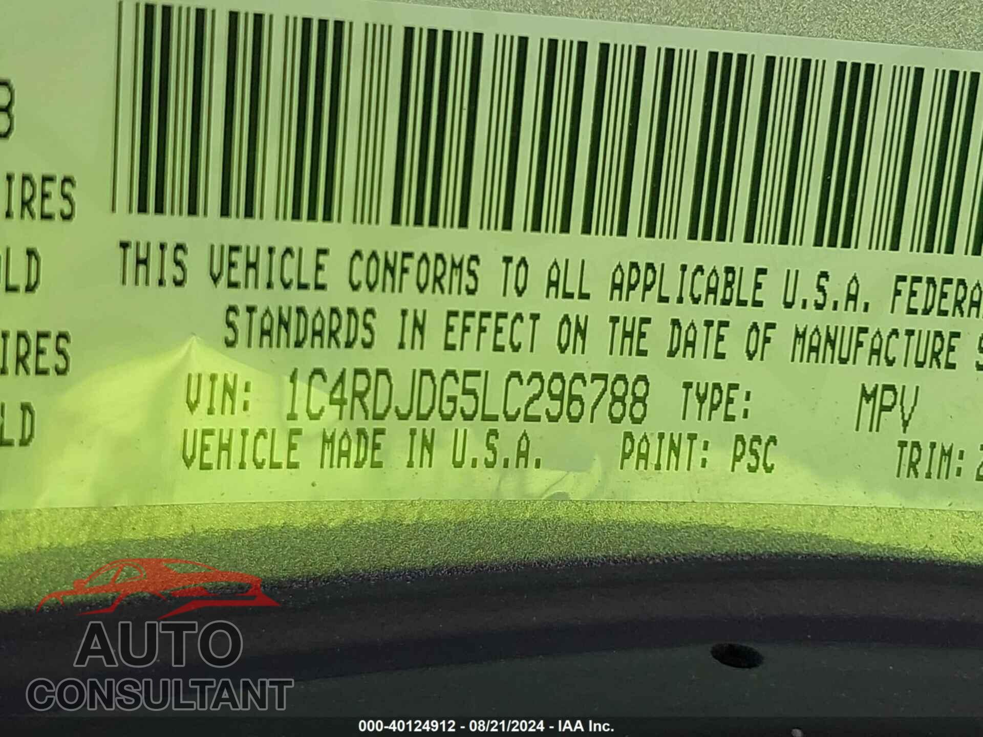 DODGE DURANGO 2020 - 1C4RDJDG5LC296788