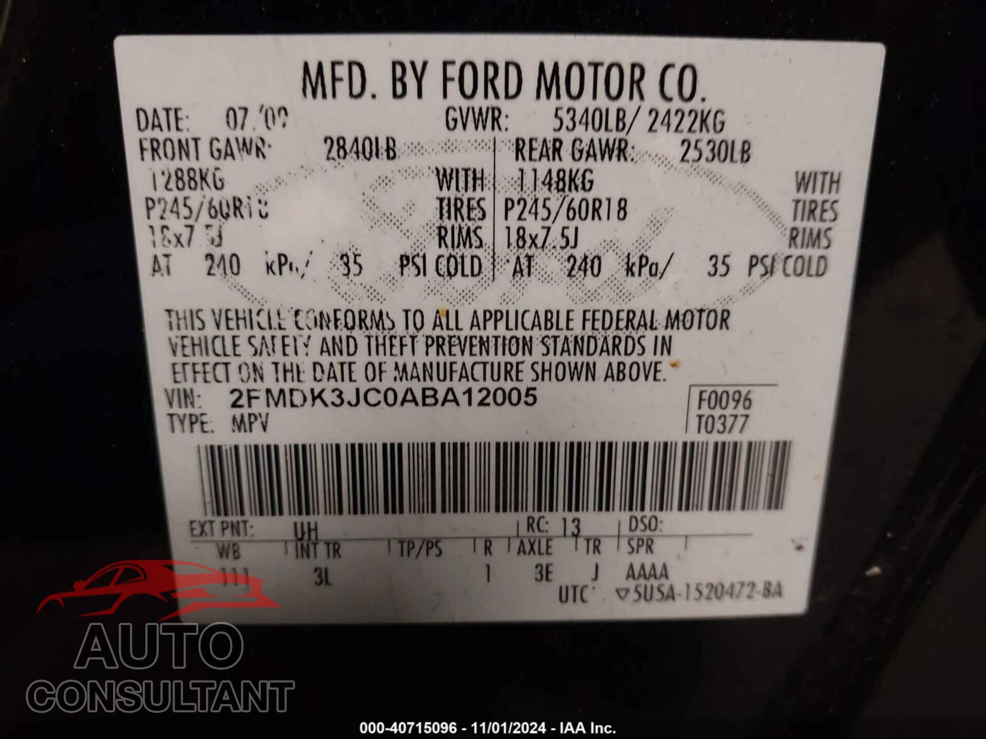 FORD EDGE 2010 - 2FMDK3JC0ABA12005
