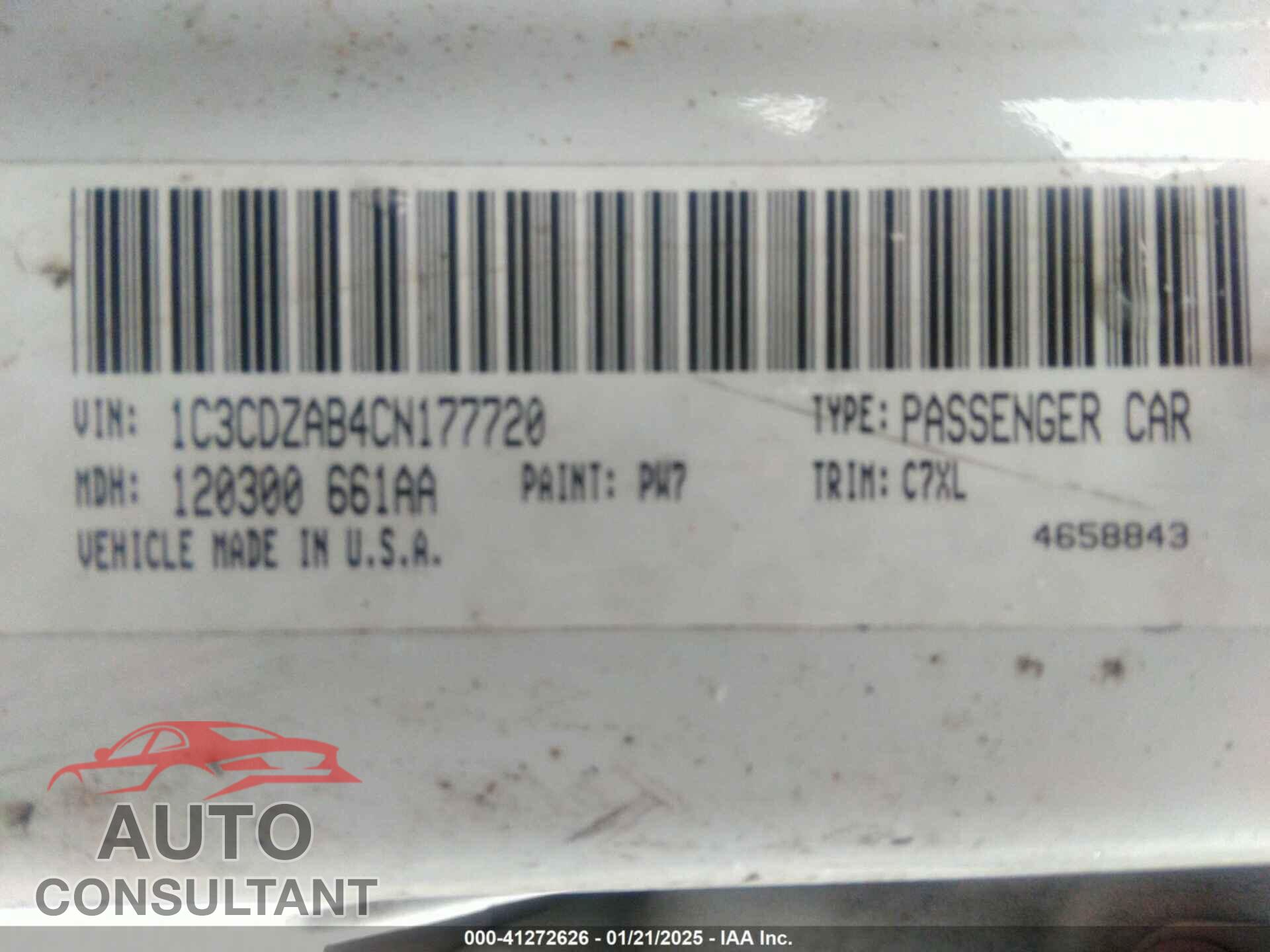 DODGE AVENGER 2012 - 1C3CDZAB4CN177720