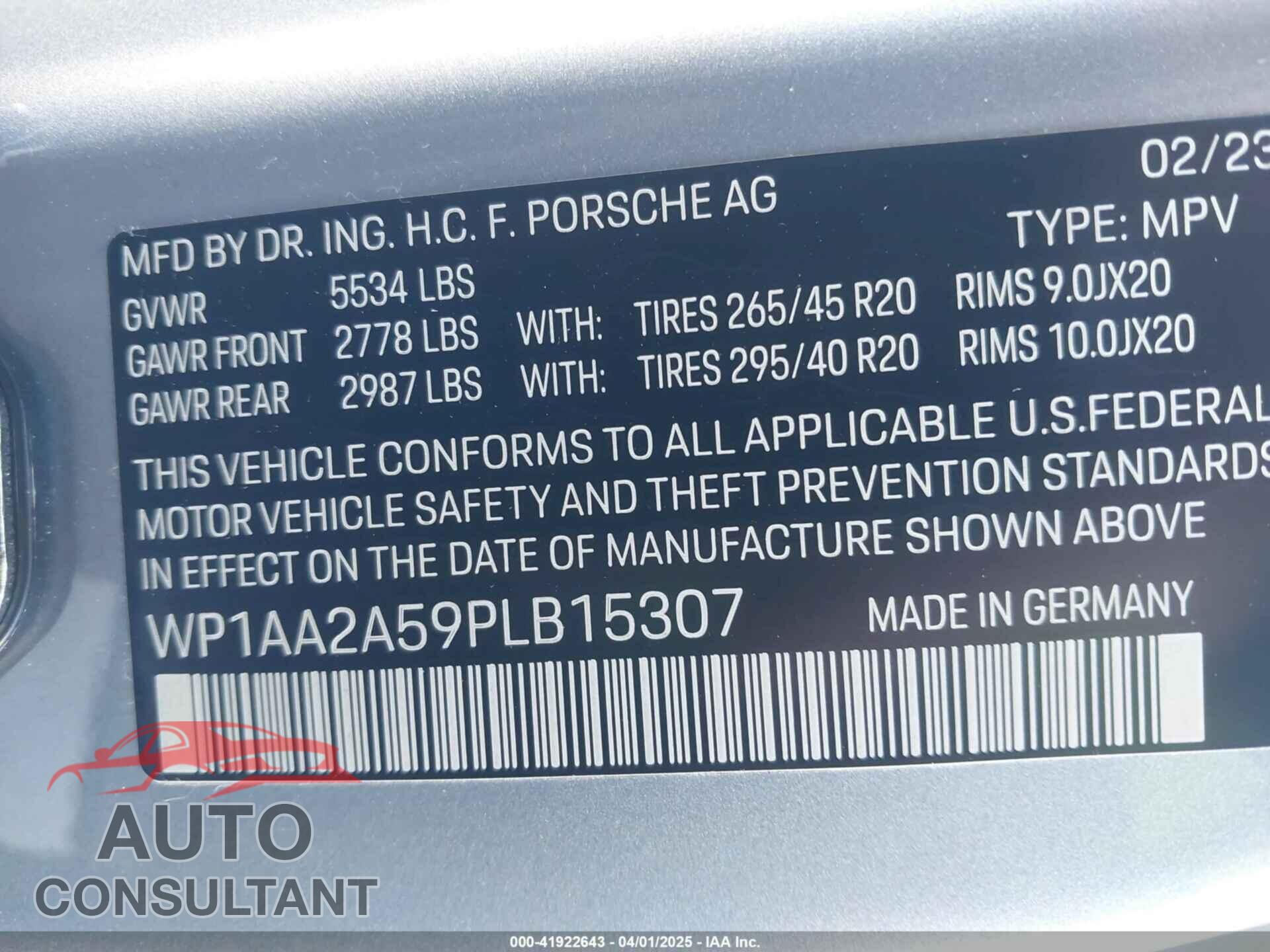 PORSCHE MACAN 2023 - WP1AA2A59PLB15307