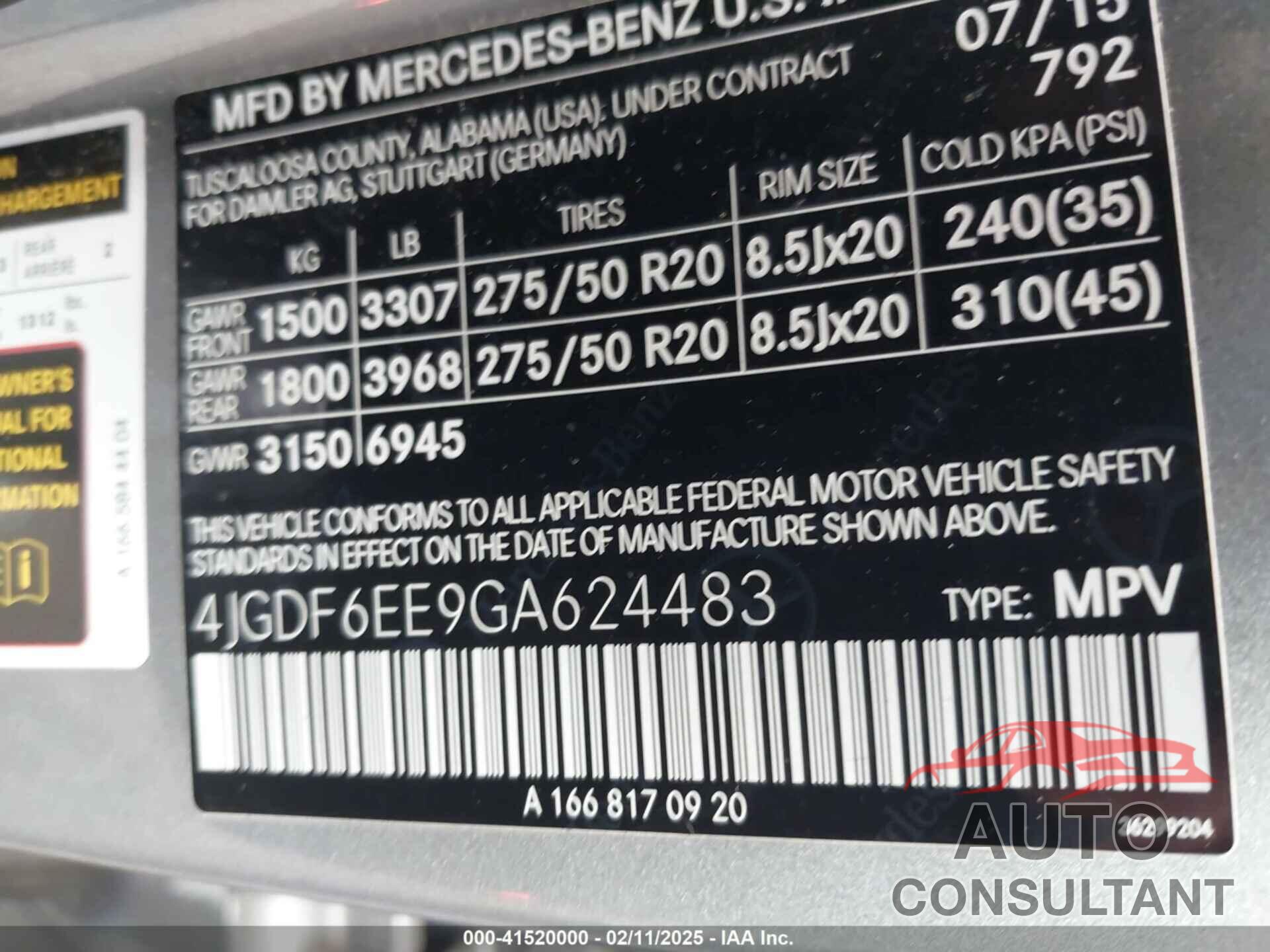 MERCEDES-BENZ GL 450 2016 - 4JGDF6EE9GA624483
