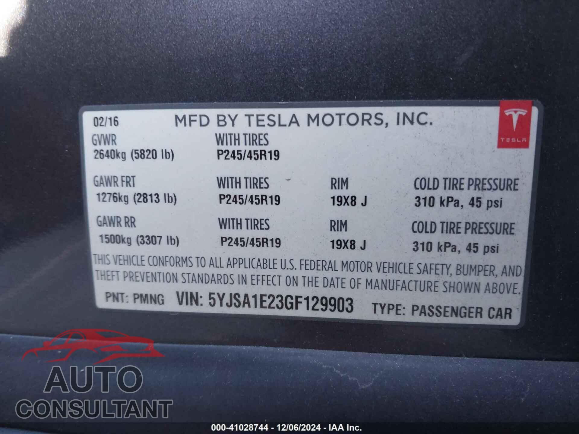 TESLA MODEL S 2016 - 5YJSA1E23GF129903