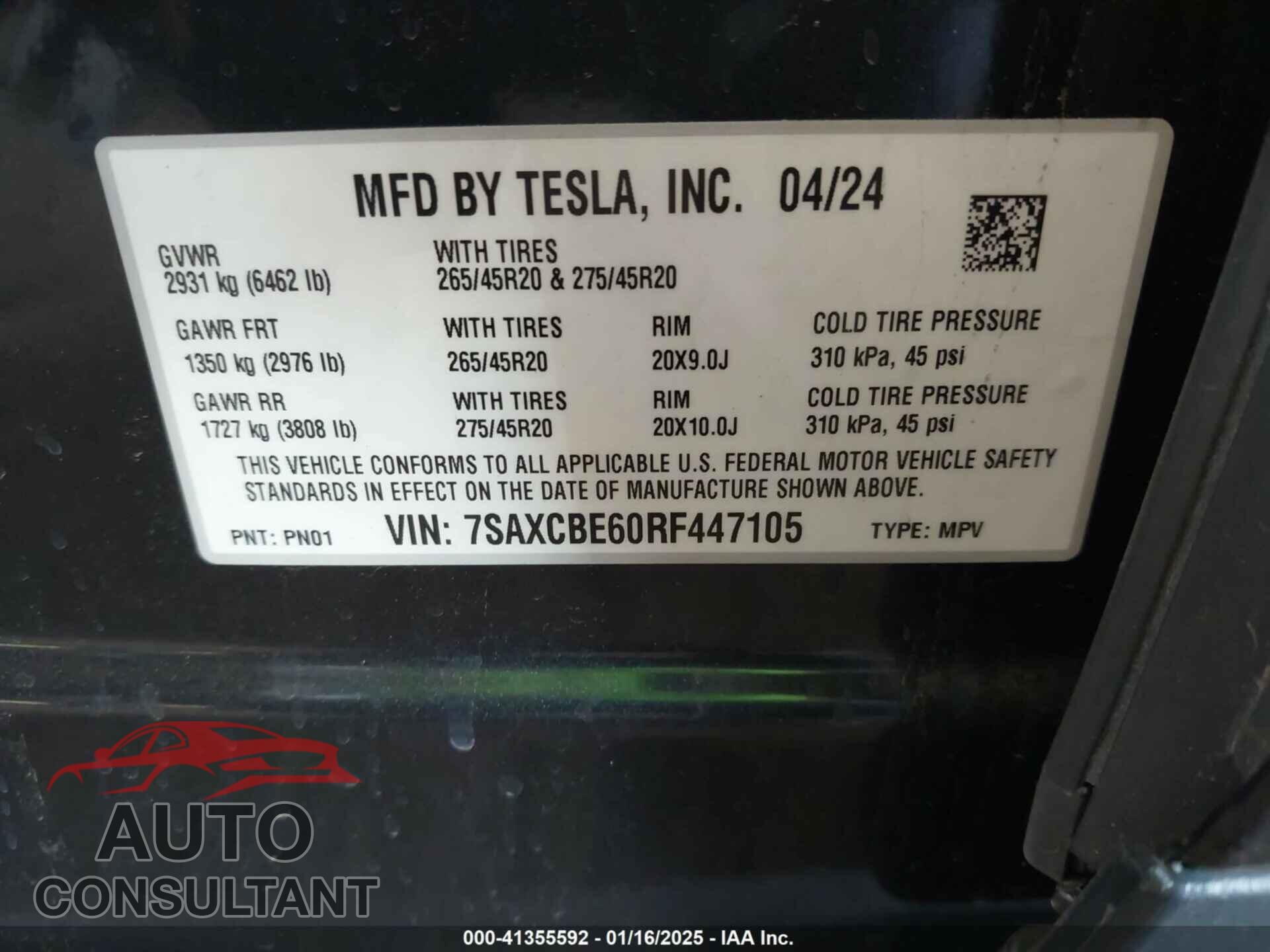 TESLA MODEL X 2024 - 7SAXCBE60RF447105