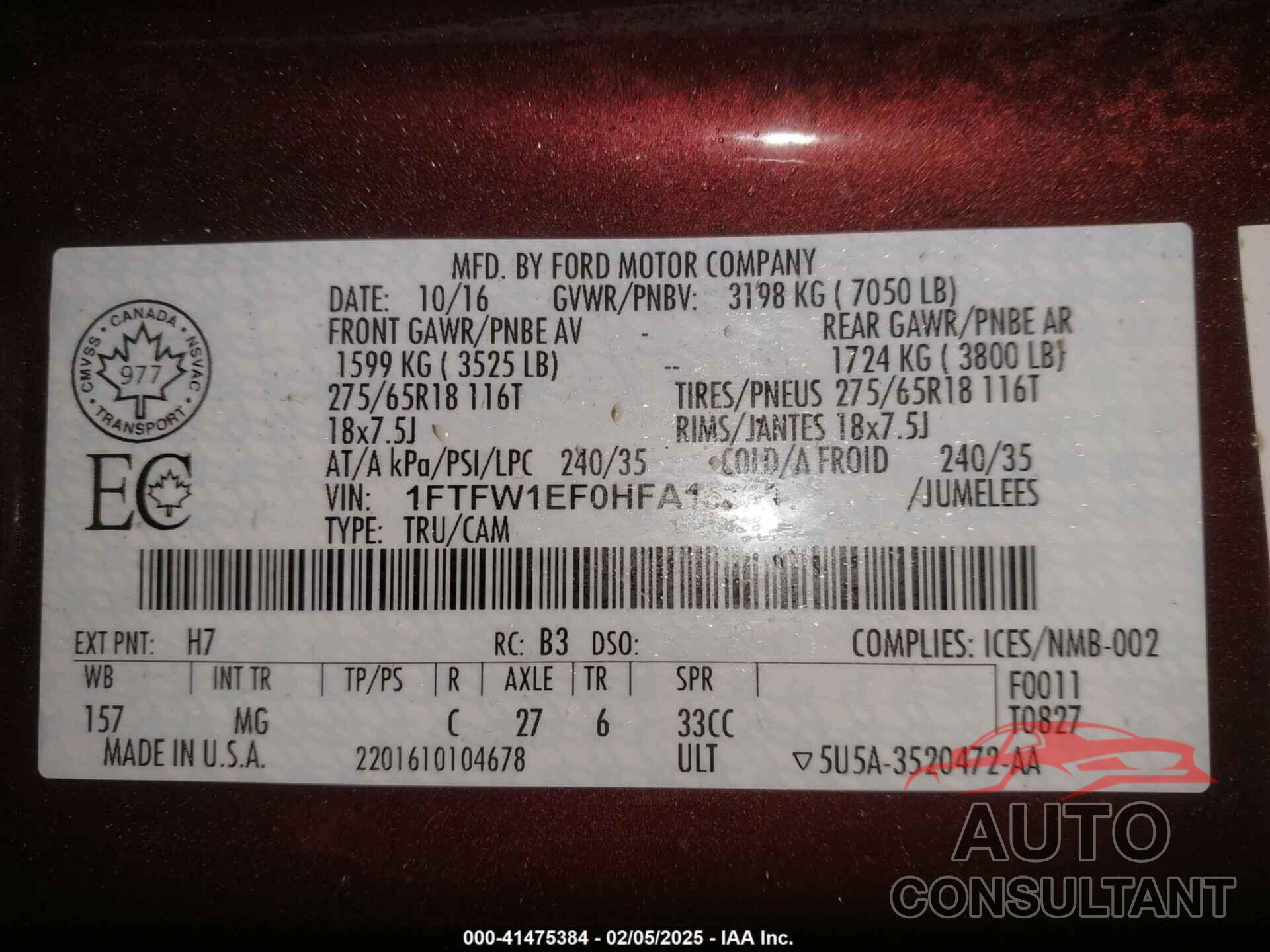 FORD F-150 2017 - 1FTFW1EF0HFA15361