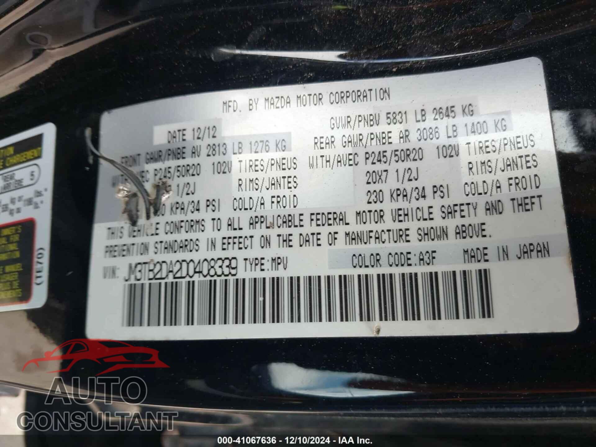 MAZDA CX-9 2013 - JM3TB2DA2D0408339