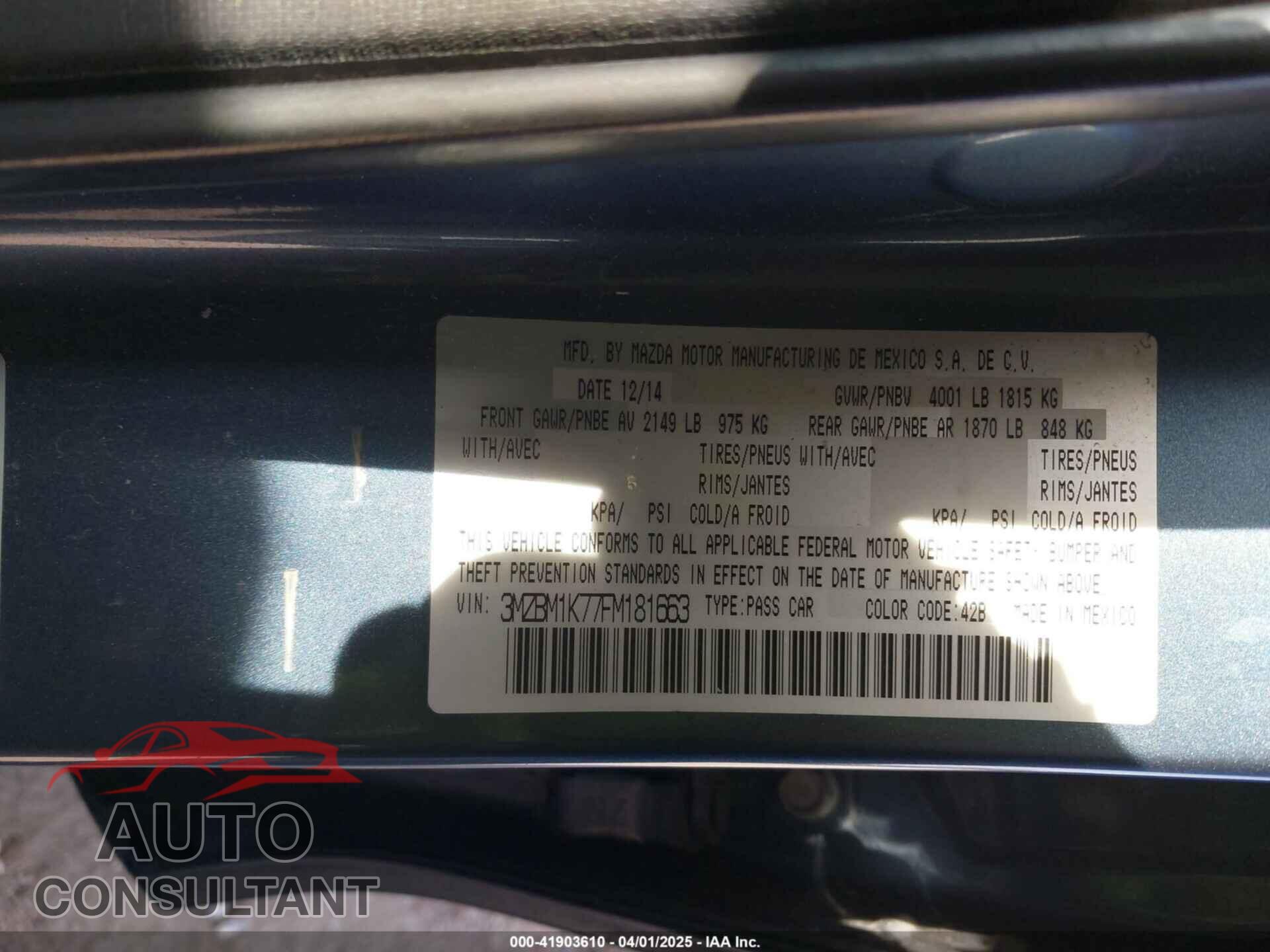 MAZDA MAZDA3 2015 - 3MZBM1K77FM181663