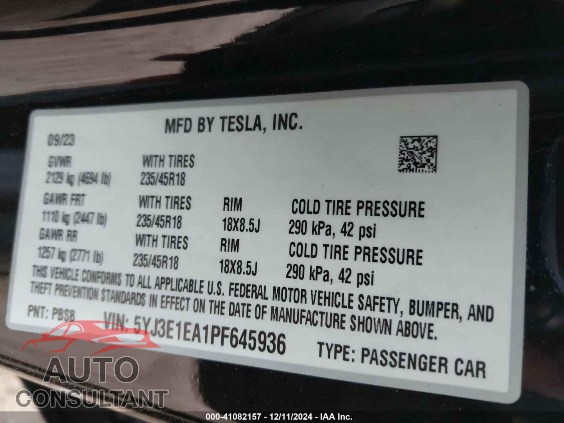 TESLA MODEL 3 2023 - 5YJ3E1EA1PF645936