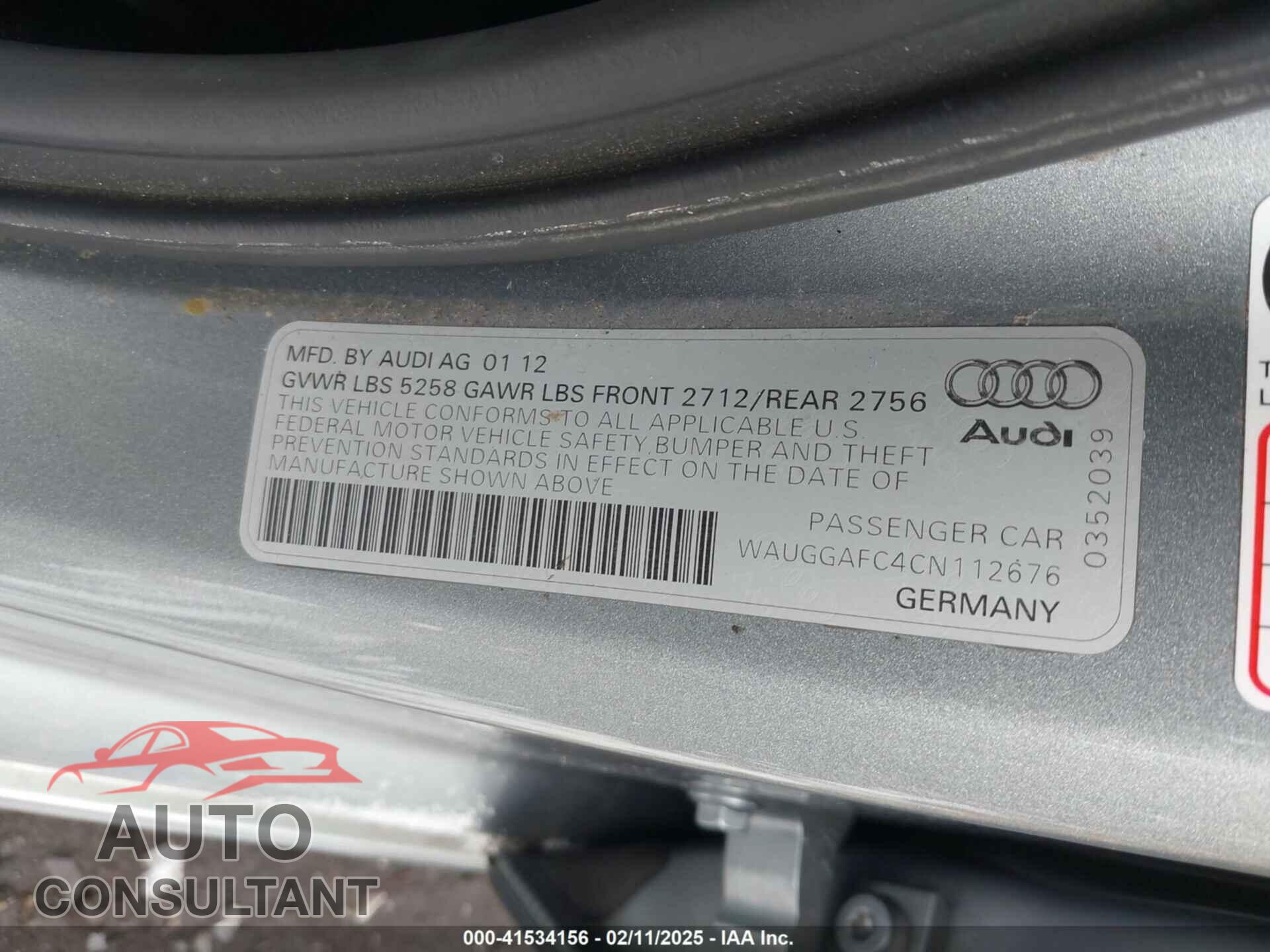 AUDI A6 2012 - WAUGGAFC4CN112676