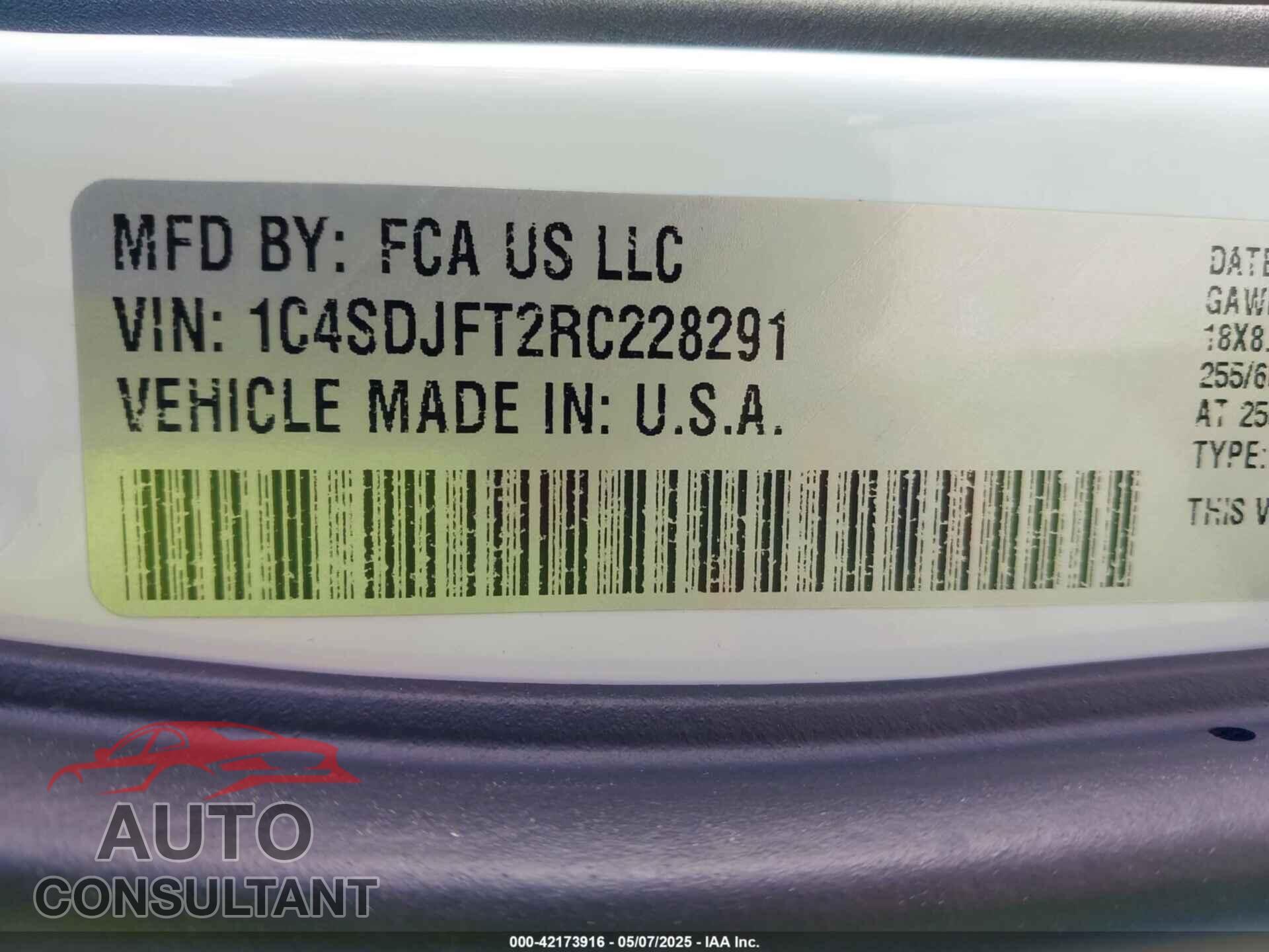 DODGE DURANGO 2024 - 1C4SDJFT2RC228291