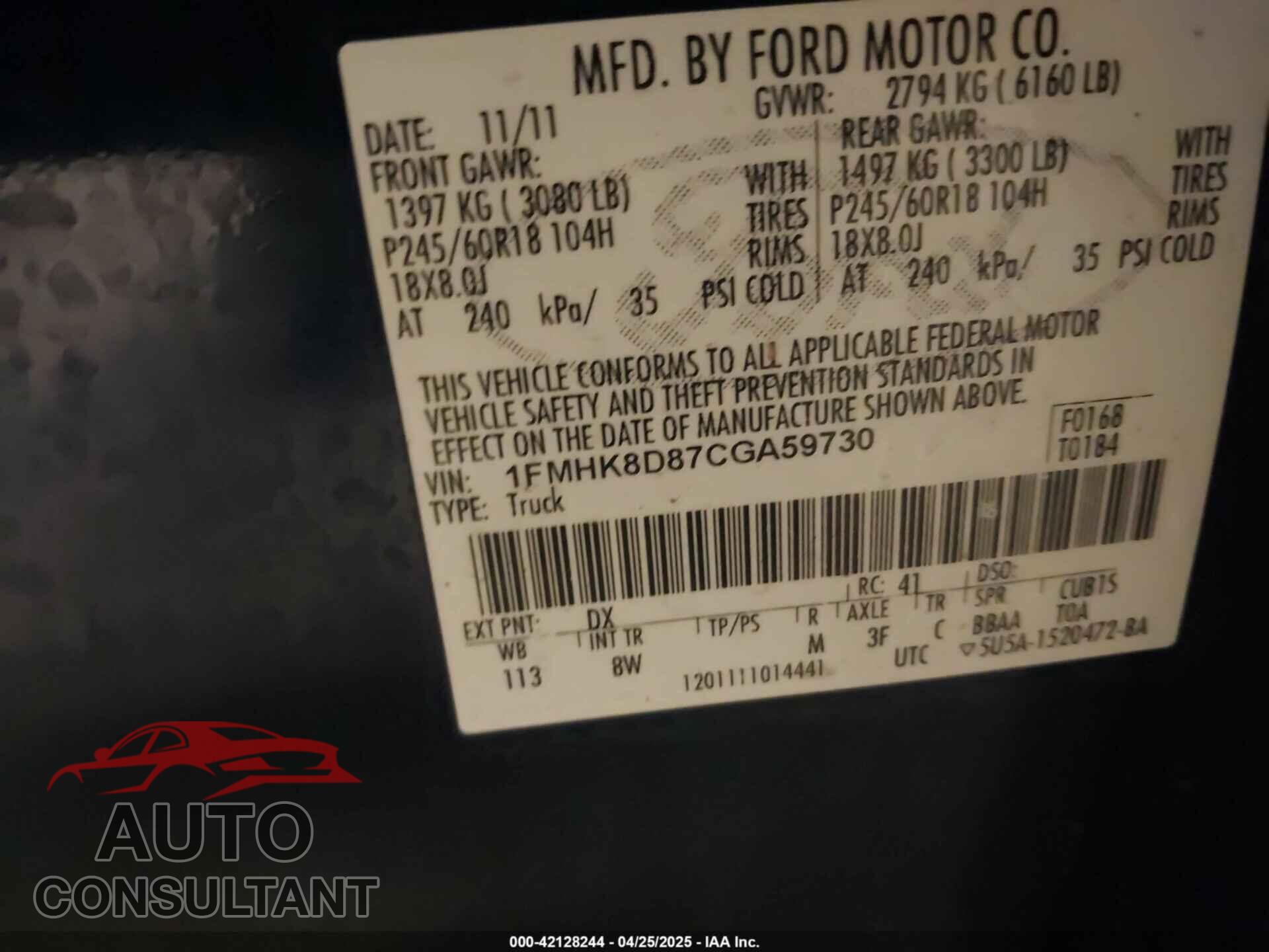 FORD EXPLORER 2012 - 1FMHK8D87CGA59730