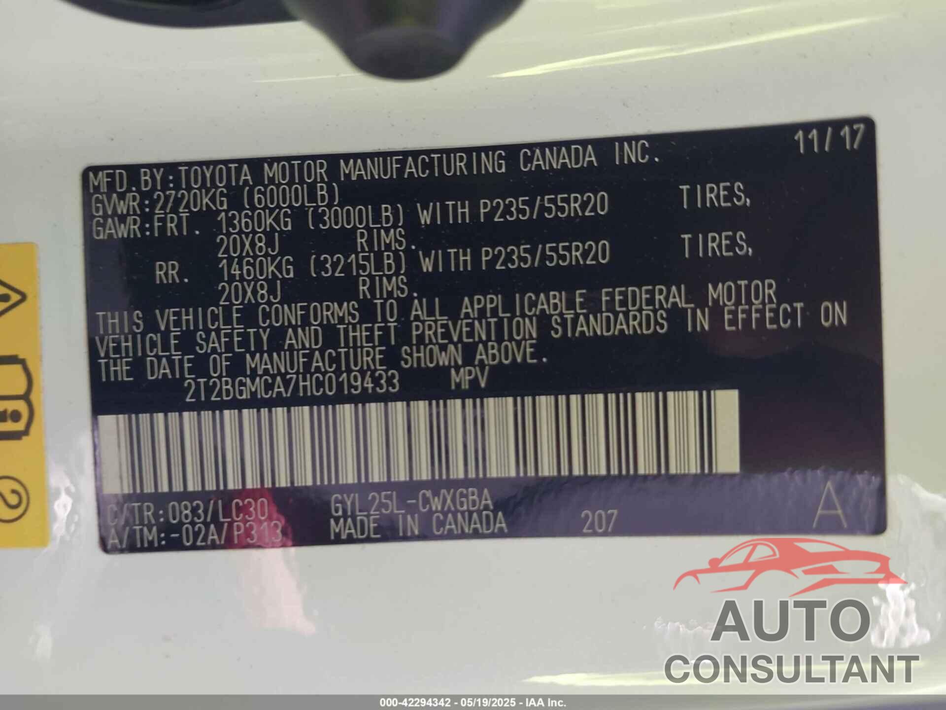 LEXUS RX 450H 2017 - 2T2BGMCA7HC019433