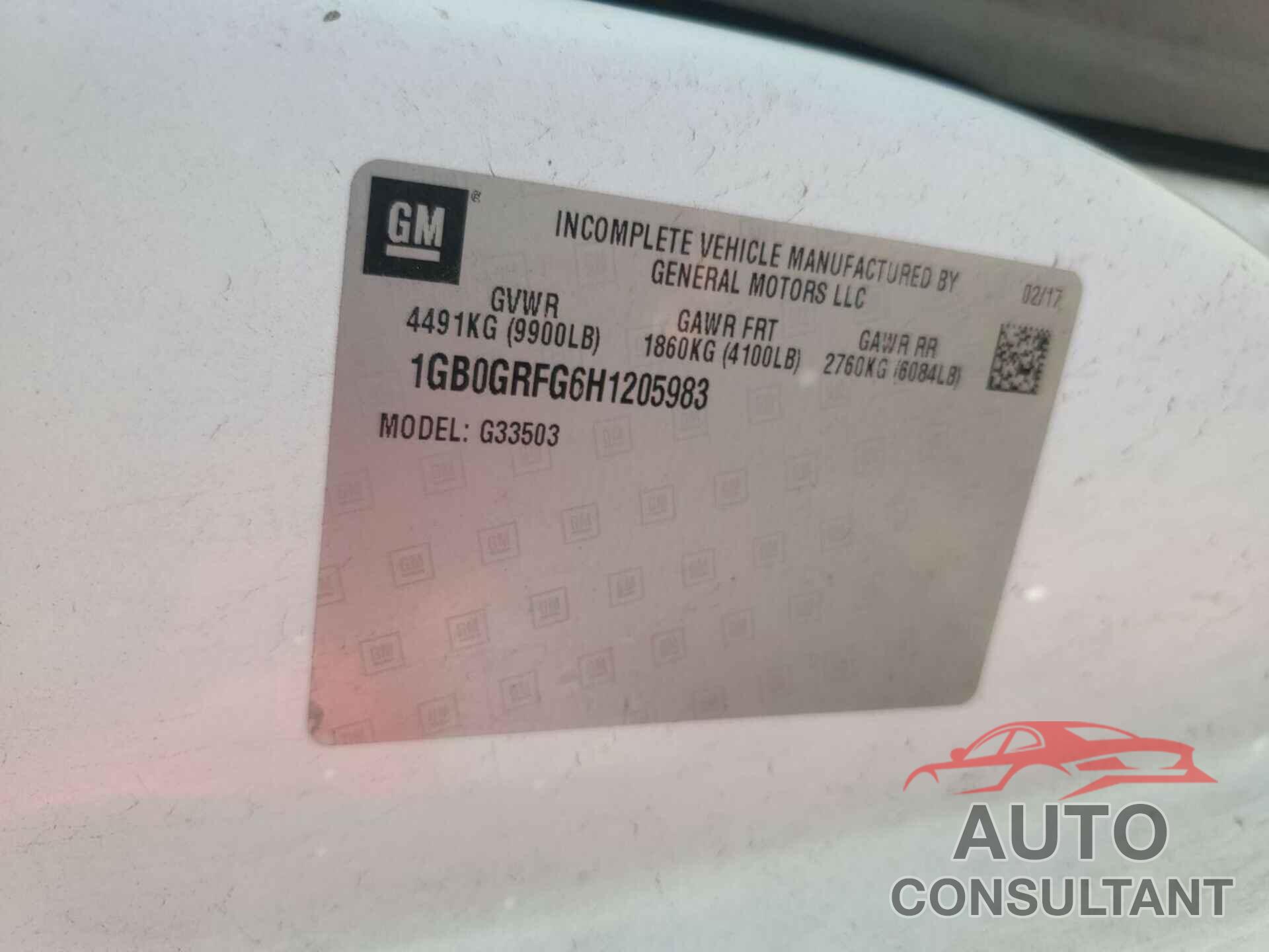 CHEVROLET EXPRESS G3500 2017 - 1GB0GRFG6H1205983