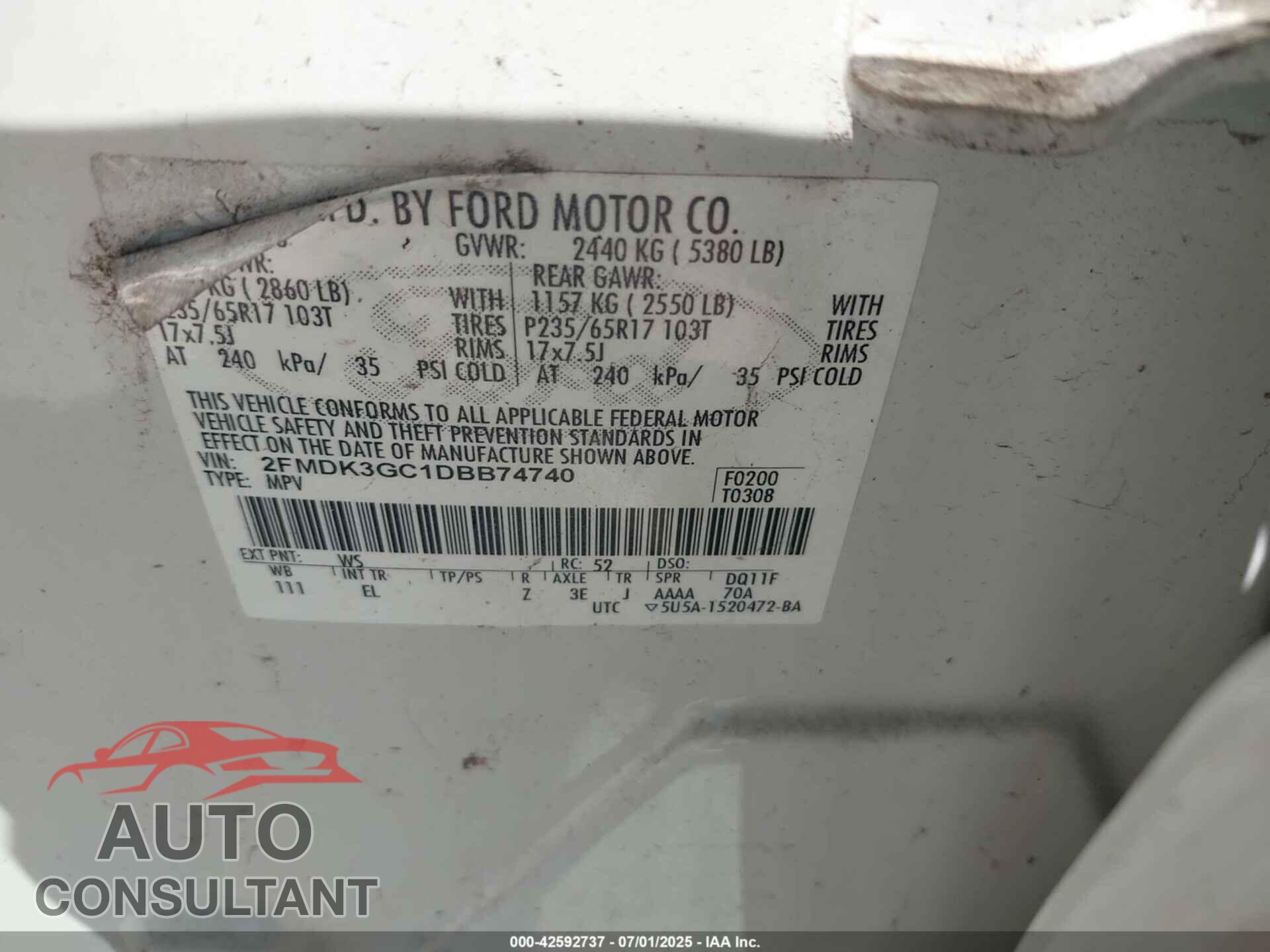 FORD EDGE 2013 - 2FMDK3GC1DBB74740