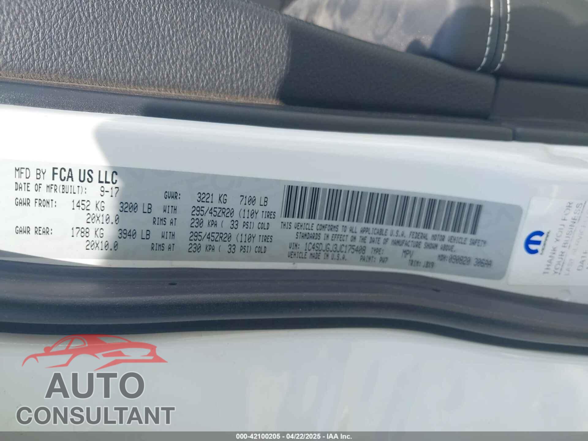 DODGE DURANGO 2018 - 1C4SDJGJ3JC175408