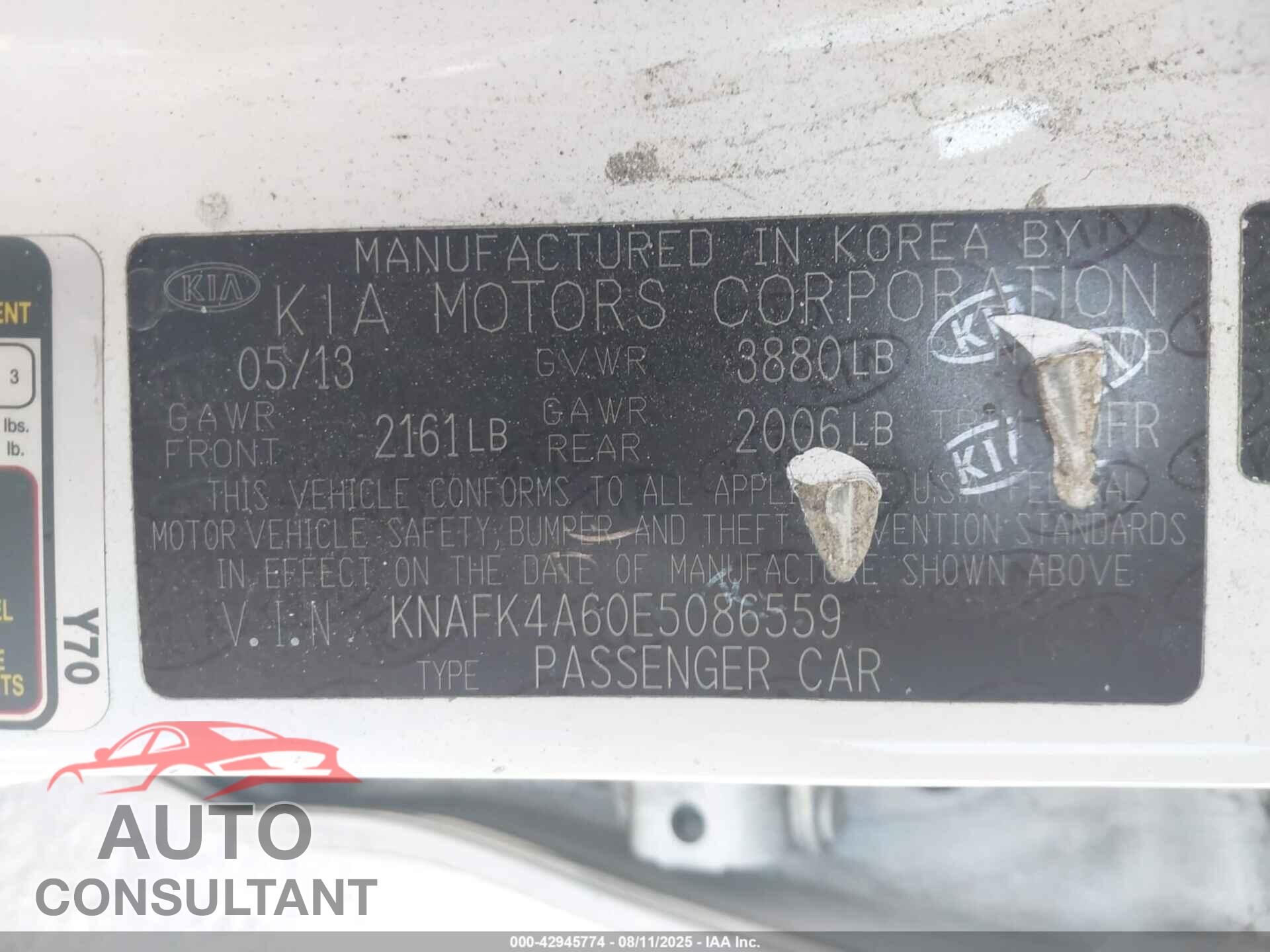 KIA FORTE 2014 - KNAFK4A60E5086559