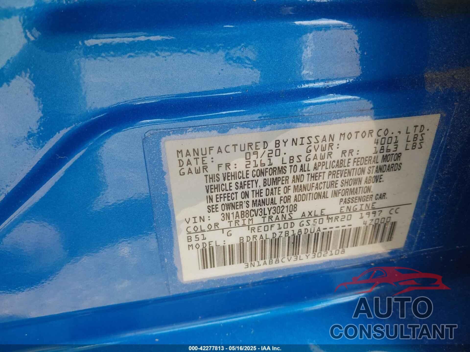 NISSAN SENTRA 2020 - 3N1AB8CV3LY302108