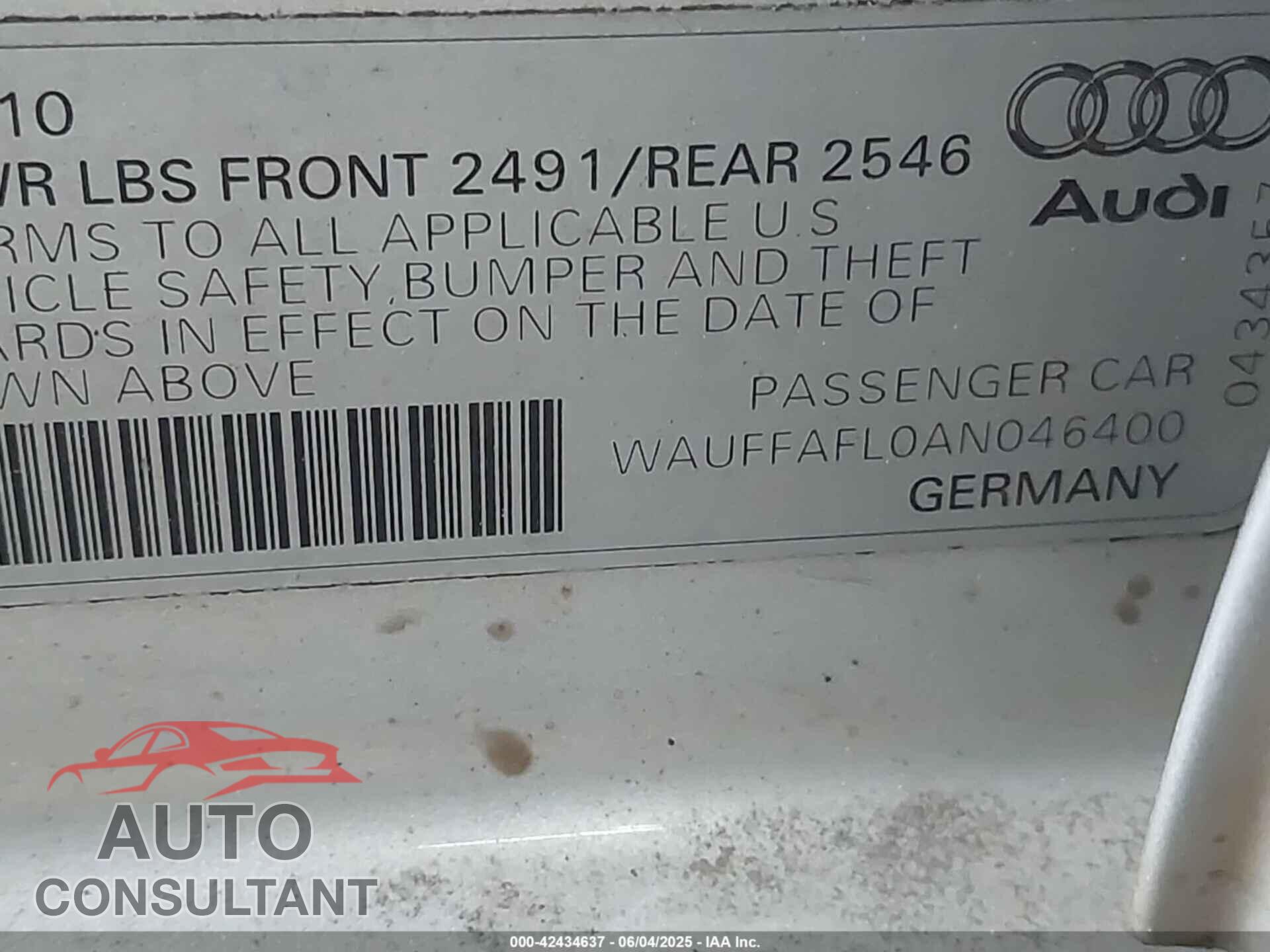 AUDI A4 2010 - WAUFFAFL0AN046400