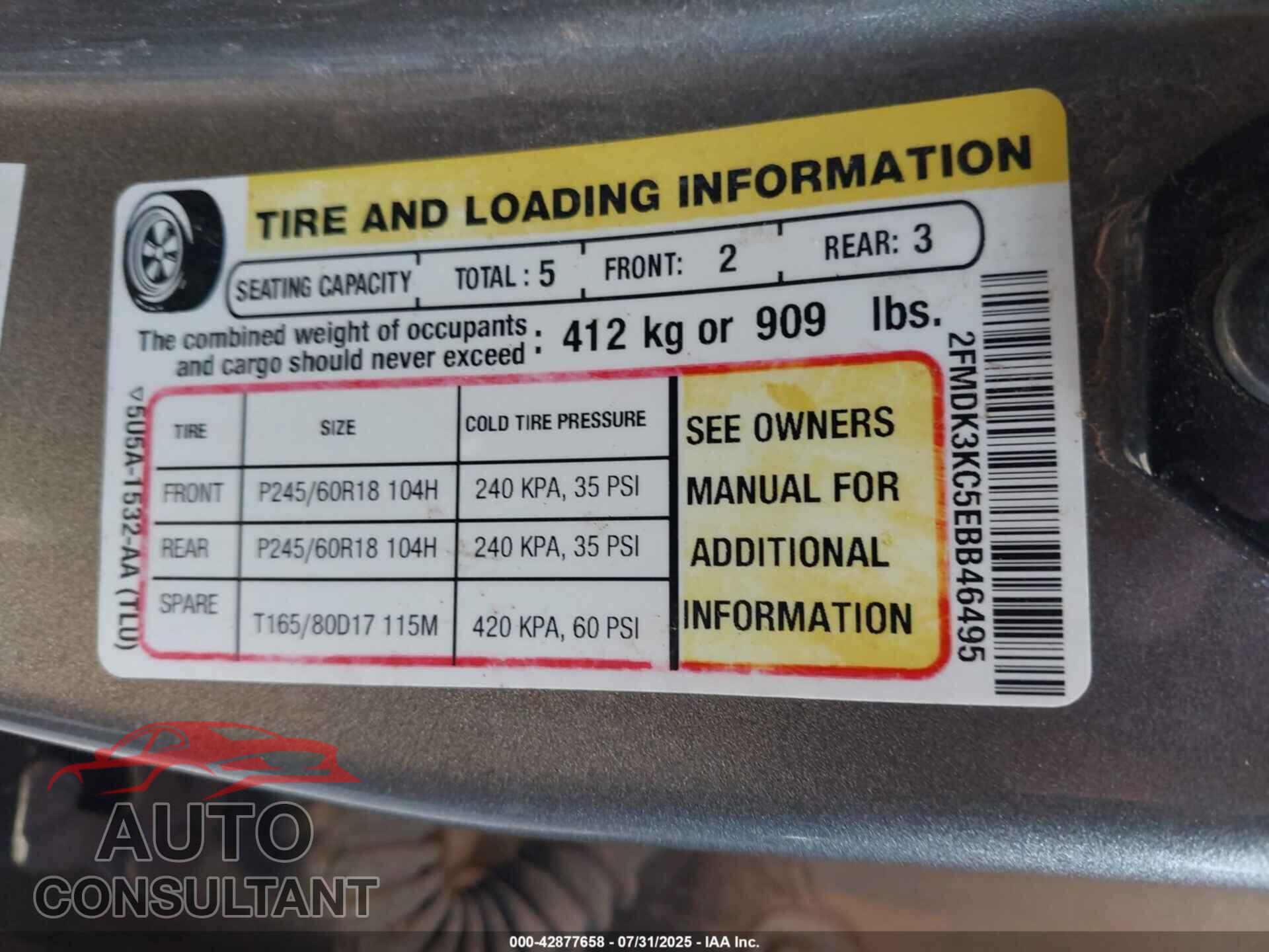 FORD EDGE 2014 - 2FMDK3KC5EBB46495