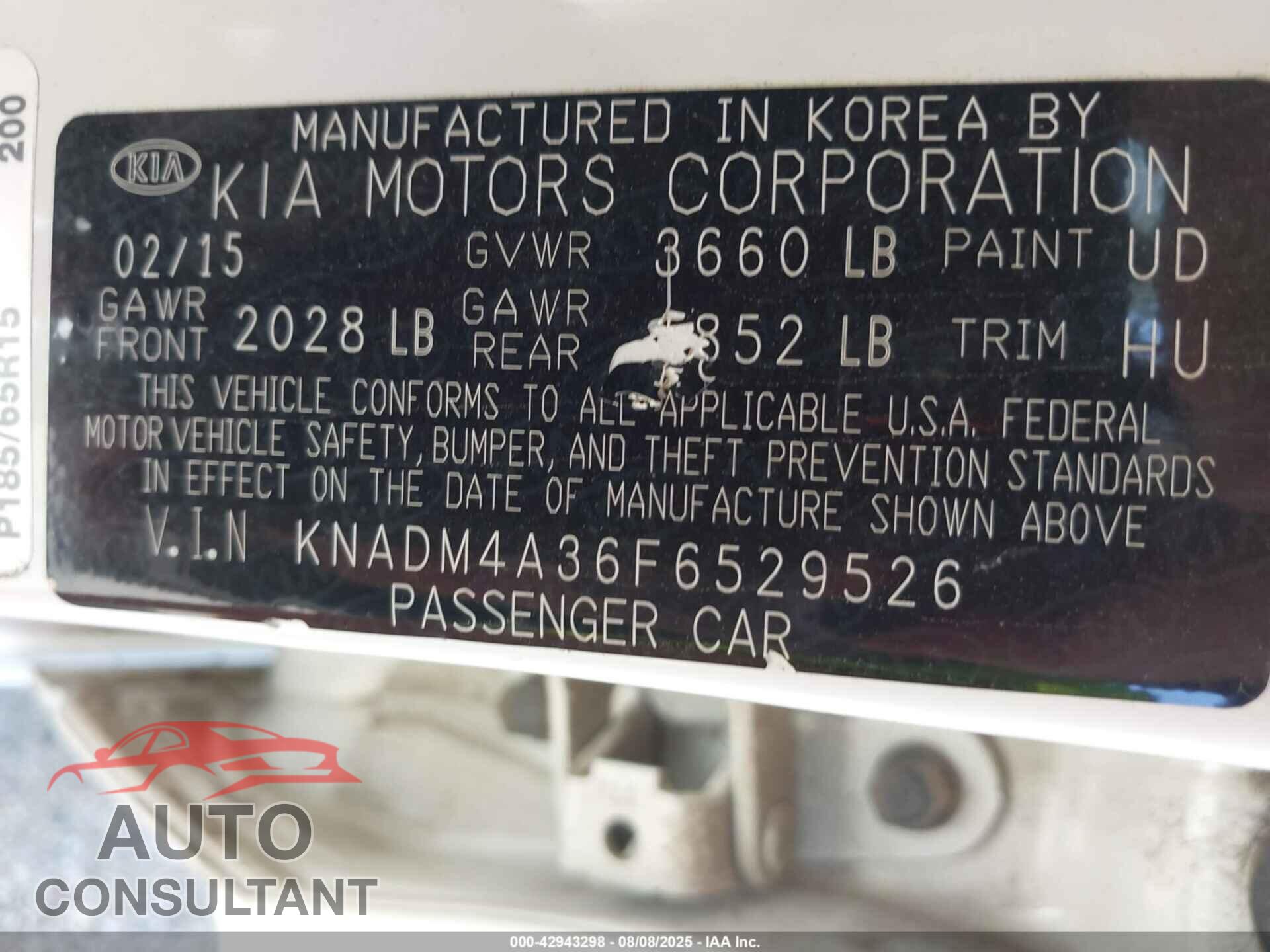 KIA RIO 2015 - KNADM4A36F6529526