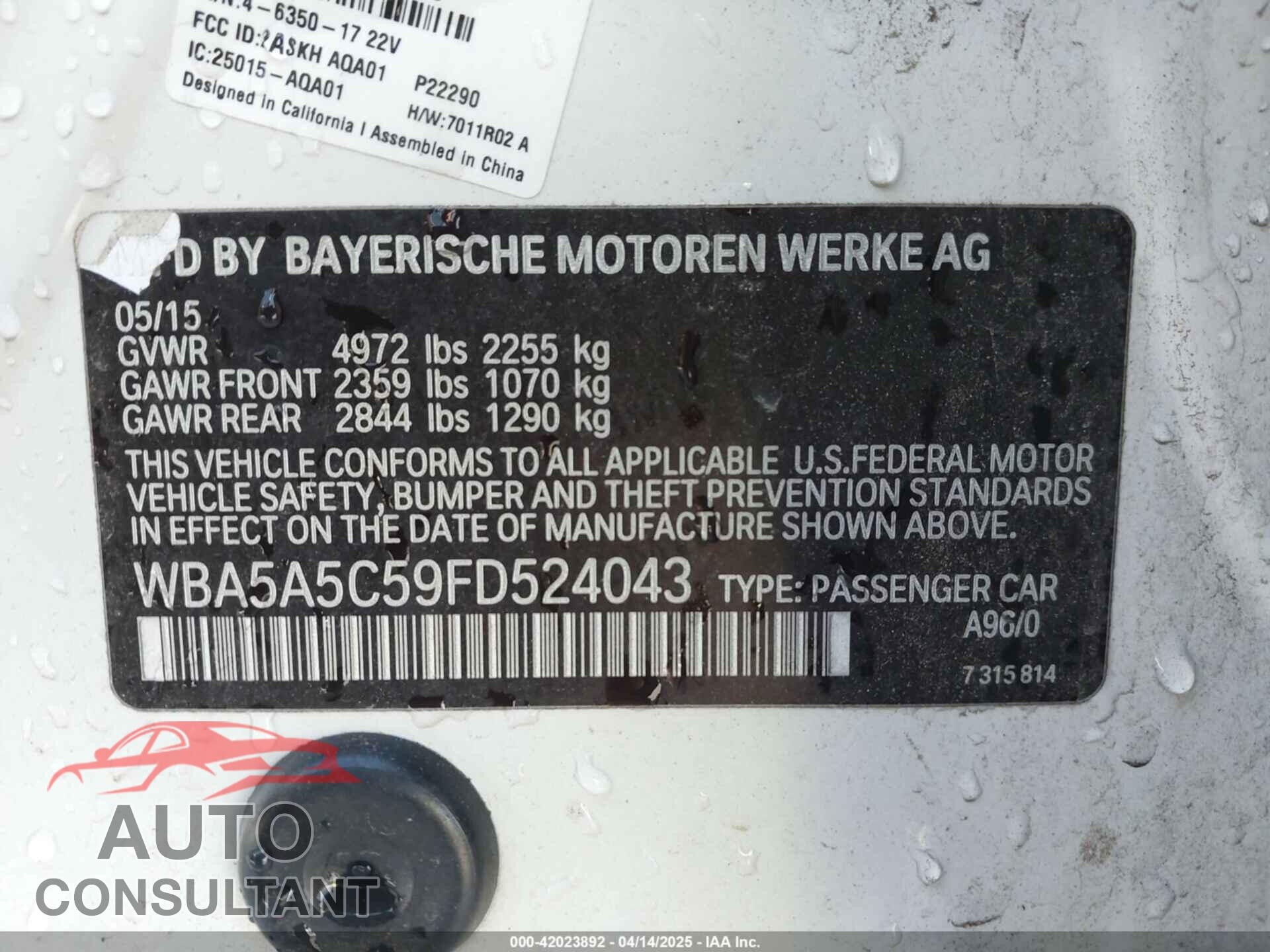BMW 528I 2015 - WBA5A5C59FD524043