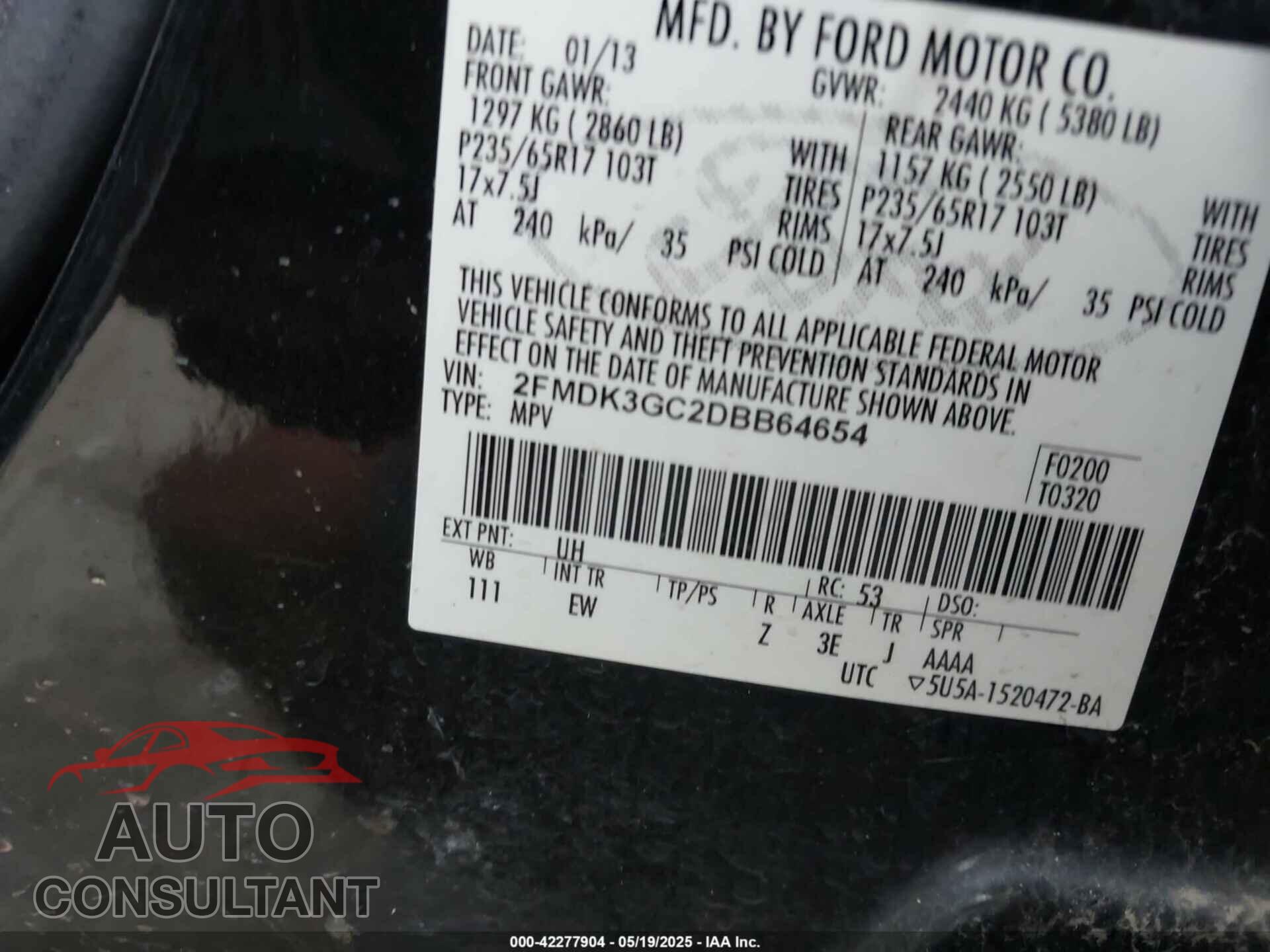 FORD EDGE 2013 - 2FMDK3GC2DBB64654
