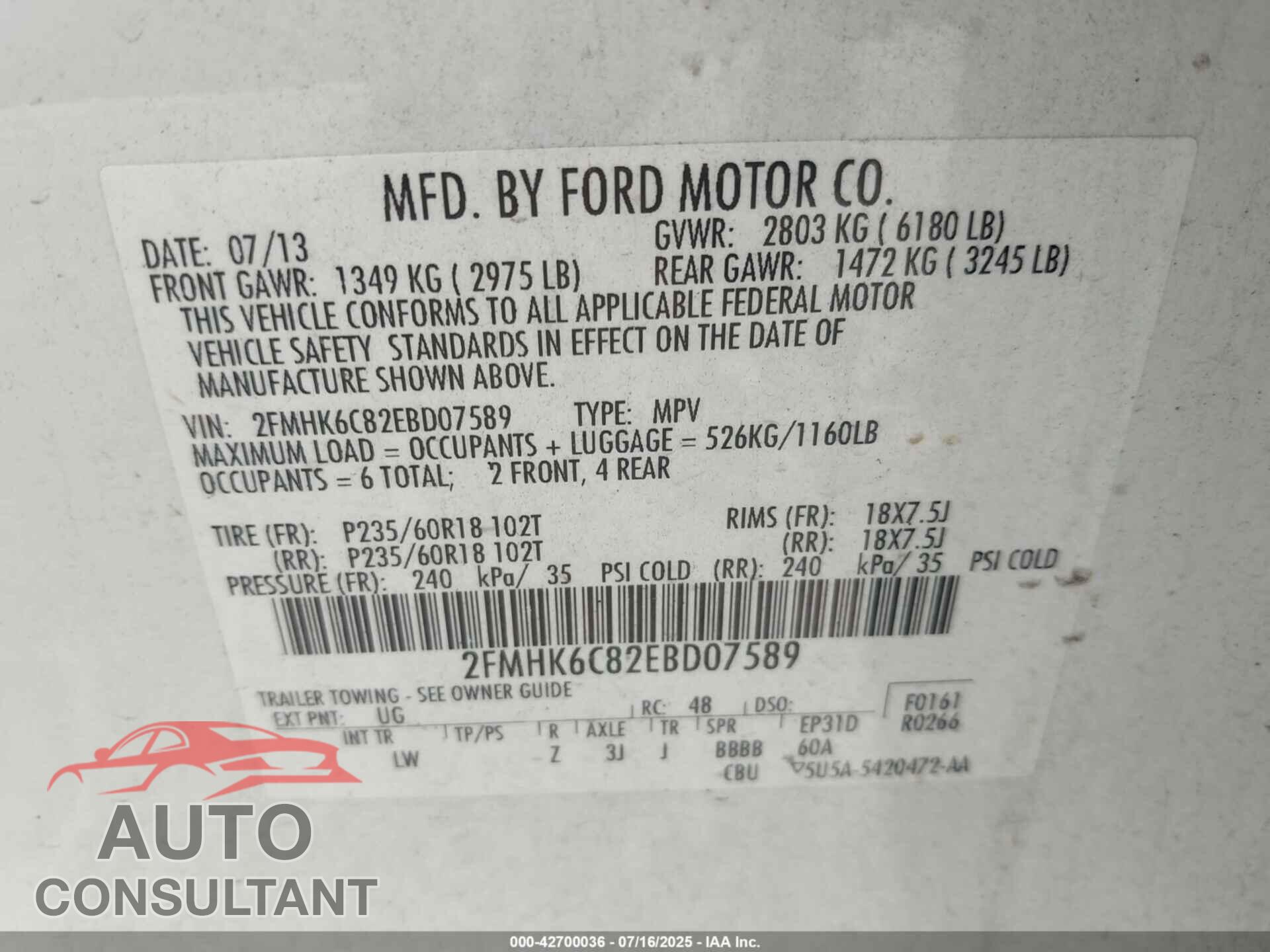 FORD FLEX 2014 - 2FMHK6C82EBD07589