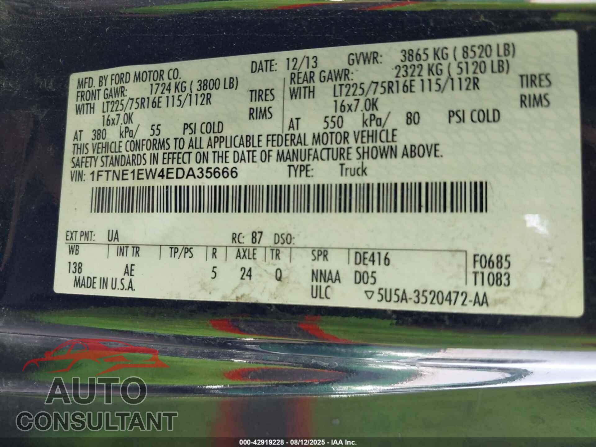 FORD E-150 2014 - 1FTNE1EW4EDA35666