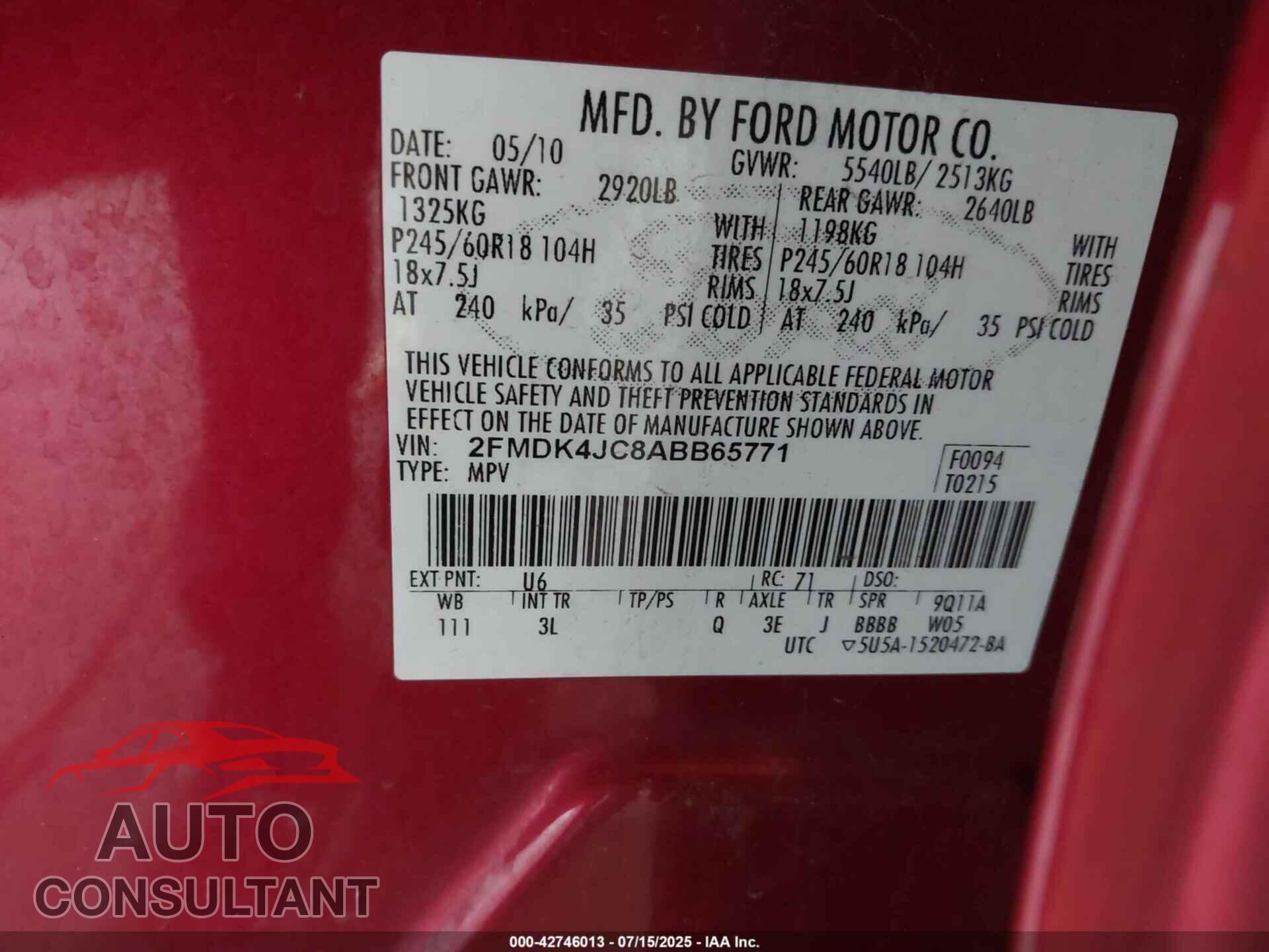 FORD EDGE 2010 - 2FMDK4JC8ABB65771
